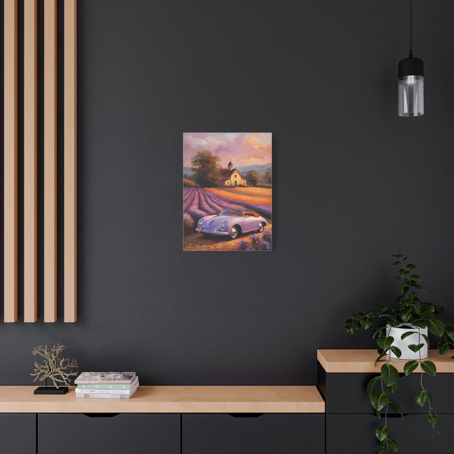 Vintage Car Canvas Wall Art, Rustic Home Decor, Lavender Field Print, Car Lover Gift, Art for Living Room, Classic Car Artwork