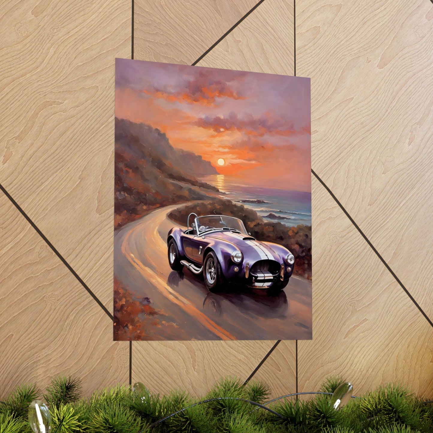 Purple Sunset Vintage Car Poster - Retro Wall Art for Car Lovers, Home Decor, Gift for Him, Car Enthusiast, Man Cave Decor Printify