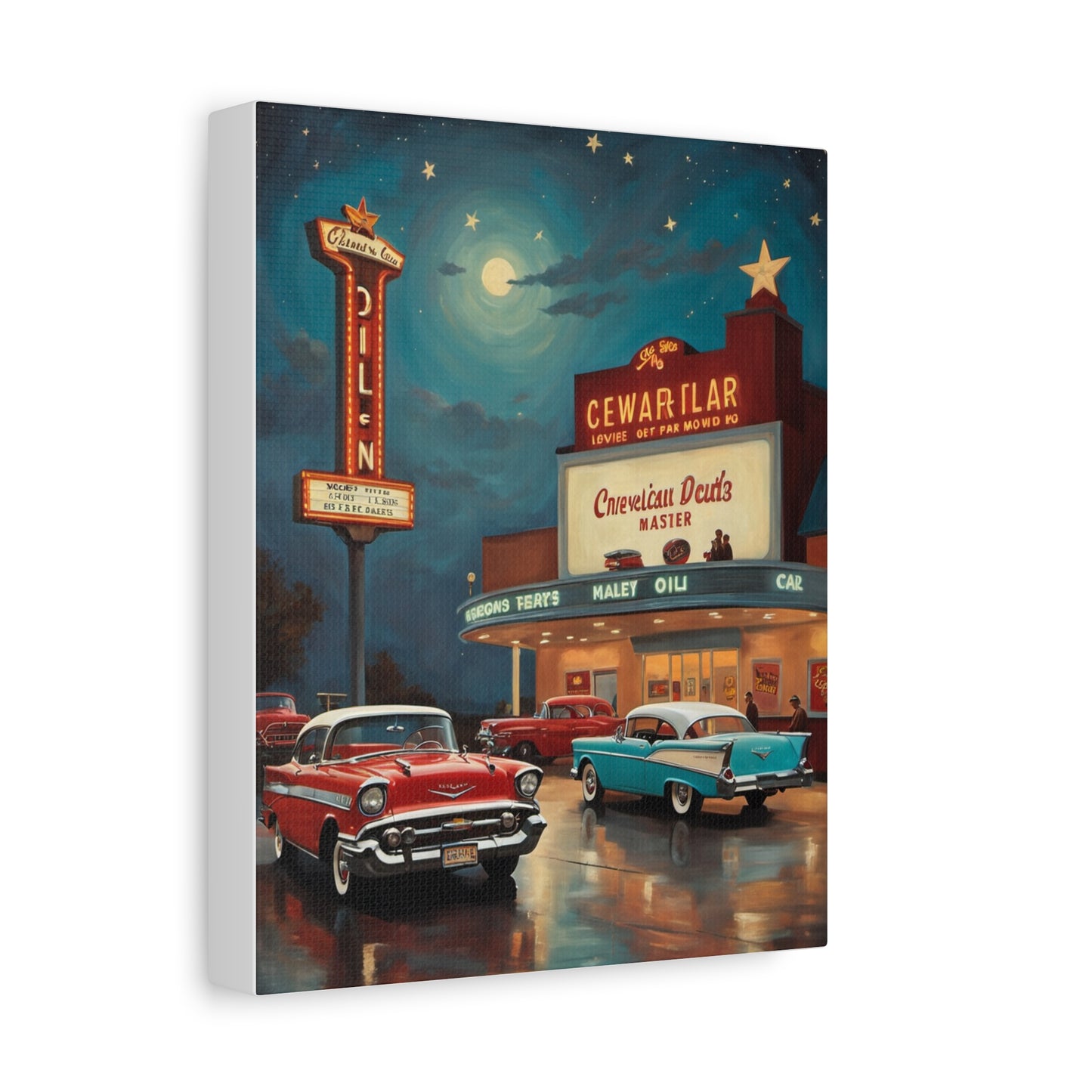 Retro Movie Theater Canvas Print, Vintage Art, Home Decor, Wall Art, Nostalgic Gift, Cinema Decor, Gift for Car Lovers