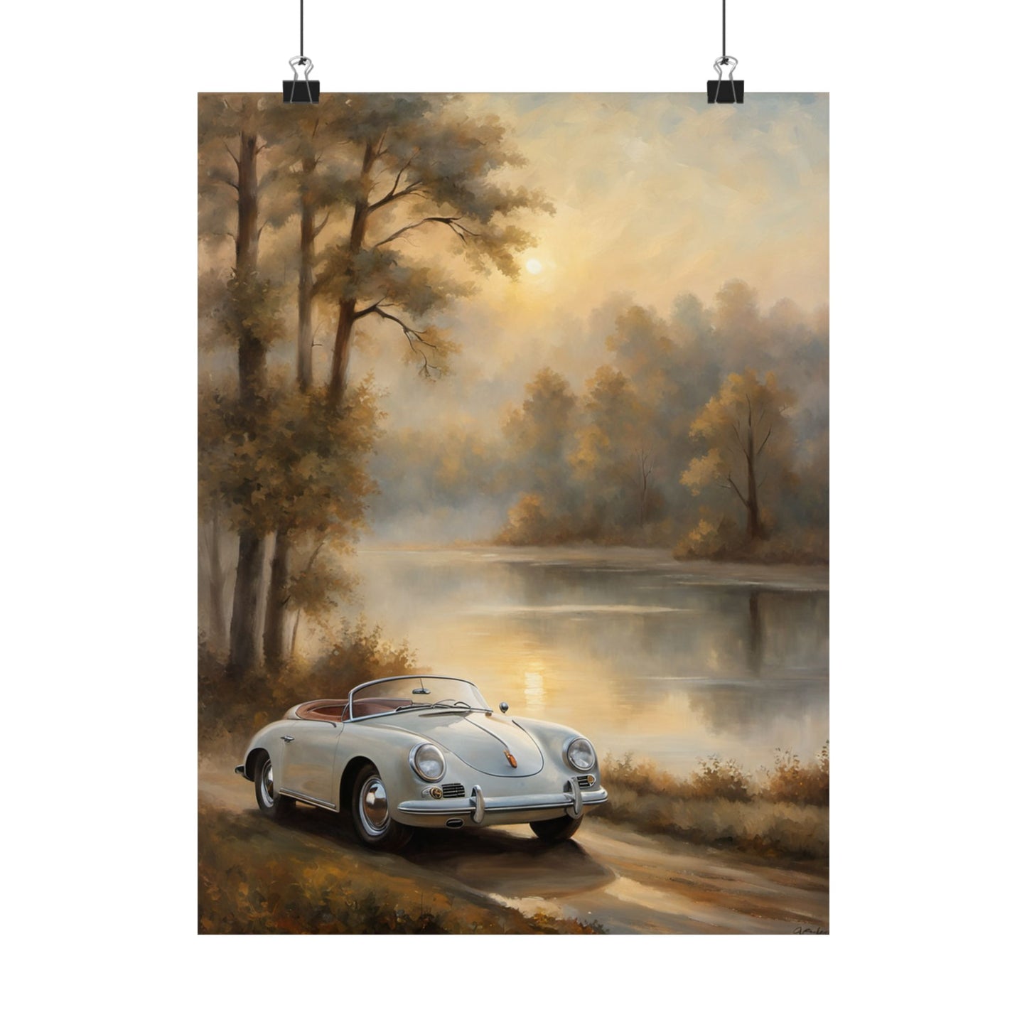 Vintage Car Landscape Poster | Matte Wall Art | Home Decor | Gift for Car Lovers, Automotive Art, Retro Wall Decor, Nature Inspired