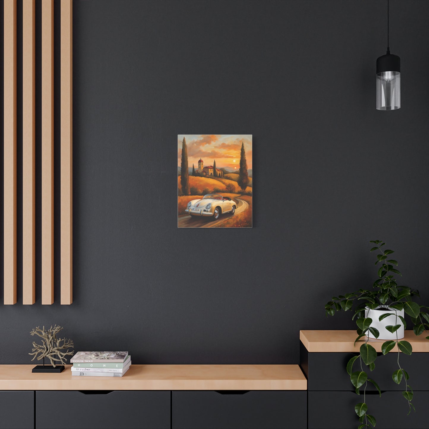 Stretched Canvas Print, Vintage Car Art, Home Decor, Wall Decor, Gift for Car Lovers, Sunset Scene, Art for Living Room