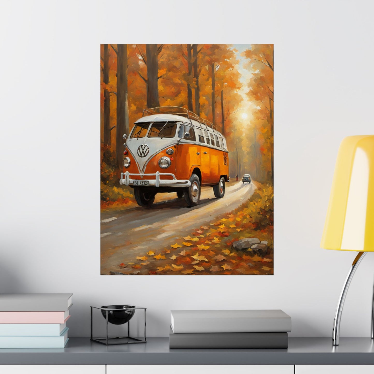 Fall Adventure Matte Vertical Posters, Vintage VW Bus Art, Autumn Decor, Scenic Wall Art, Road Trip Print, Cozy Home Aesthetic - AquilVision