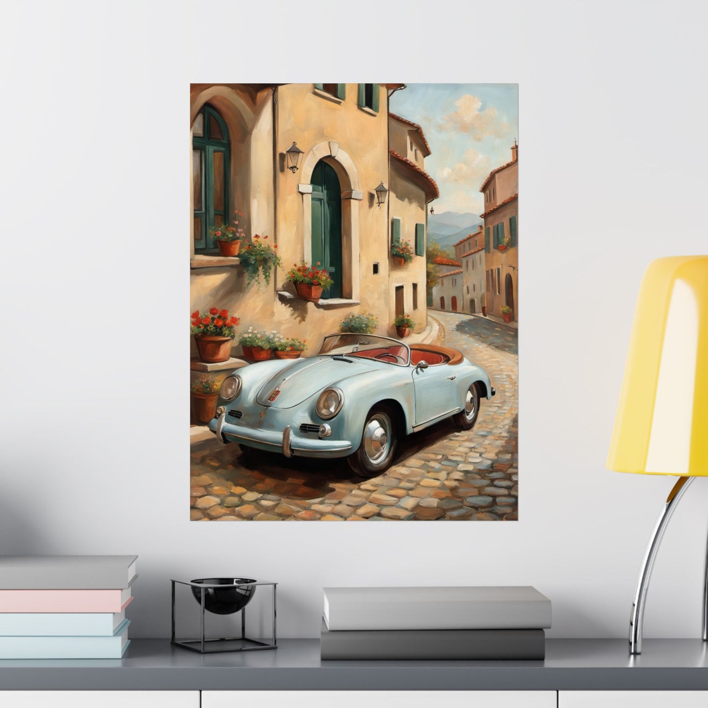 Vintage Car Art Print, Matte Vertical Poster, Wall Decor, Home Decoration, Gift for Car Lovers, Italian Landscape Art