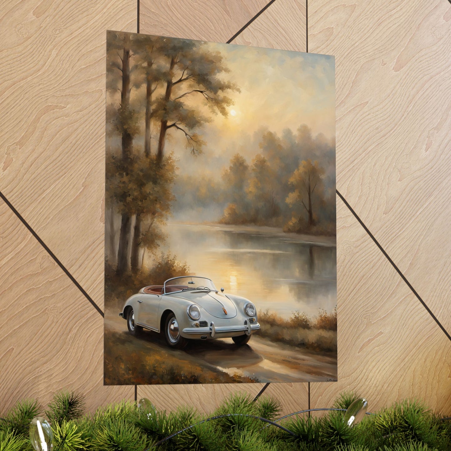 Vintage Car Landscape Poster | Matte Wall Art | Home Decor | Gift for Car Lovers, Automotive Art, Retro Wall Decor, Nature Inspired