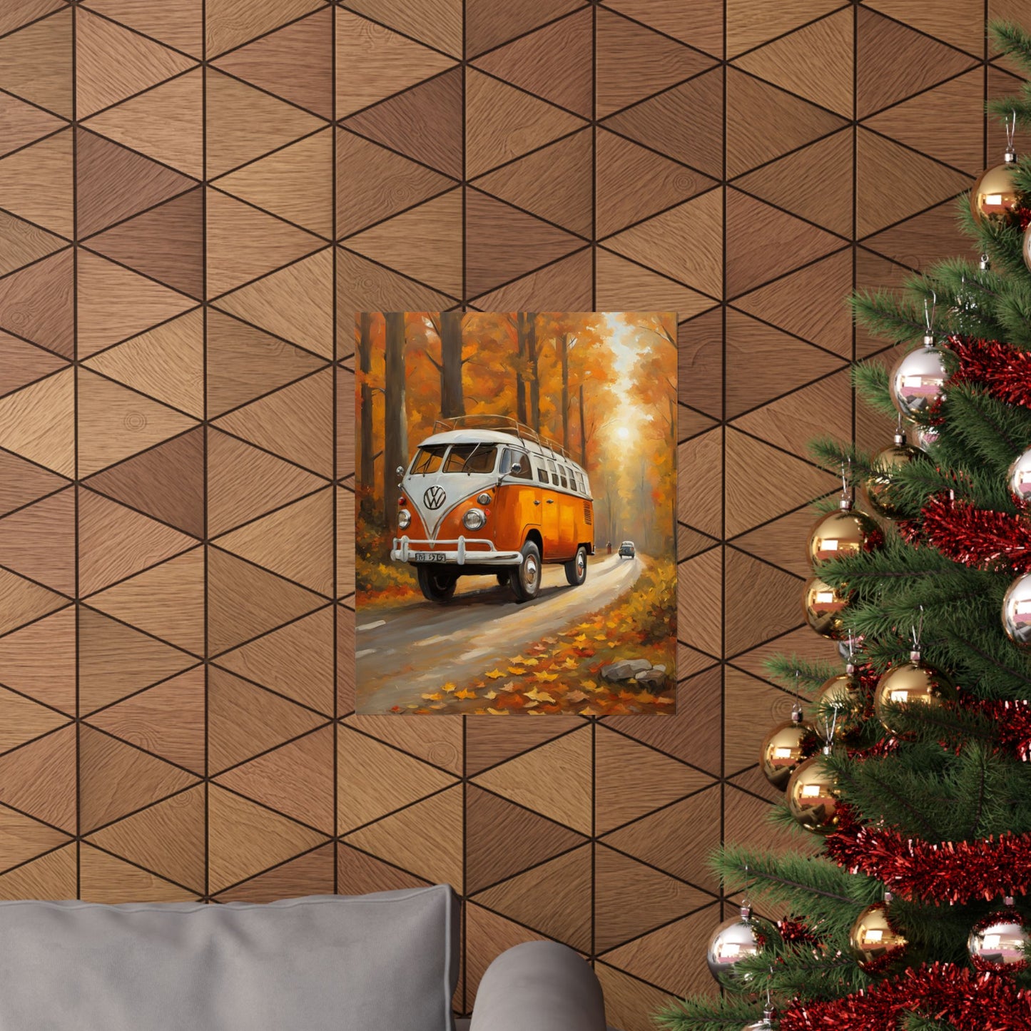 Fall Adventure Matte Vertical Posters, Vintage VW Bus Art, Autumn Decor, Scenic Wall Art, Road Trip Print, Cozy Home Aesthetic - AquilVision