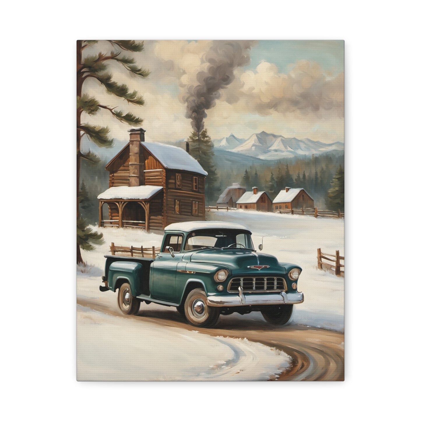 Vintage Truck Canvas Wall Art, Farmhouse Decor, Winter Scene, Rustic Home Decoration, Gift for Car Lovers or Country Home