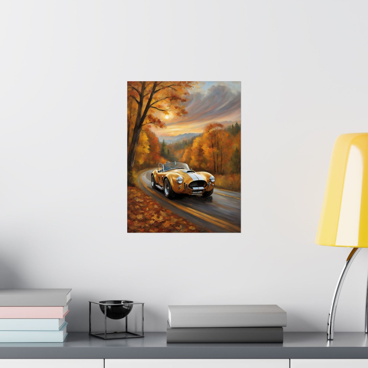 Vintage Car Art Poster, Fall Decor, Retro Wall Art, Gift for Car Lovers, Autumn Home Decor, Classic Vehicle Print Printify
