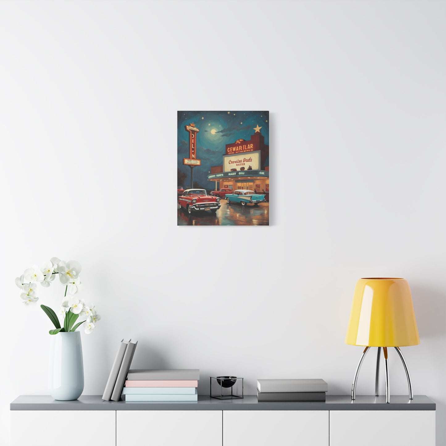 Retro Movie Theater Canvas Print, Vintage Art, Home Decor, Wall Art, Nostalgic Gift, Cinema Decor, Gift for Car Lovers