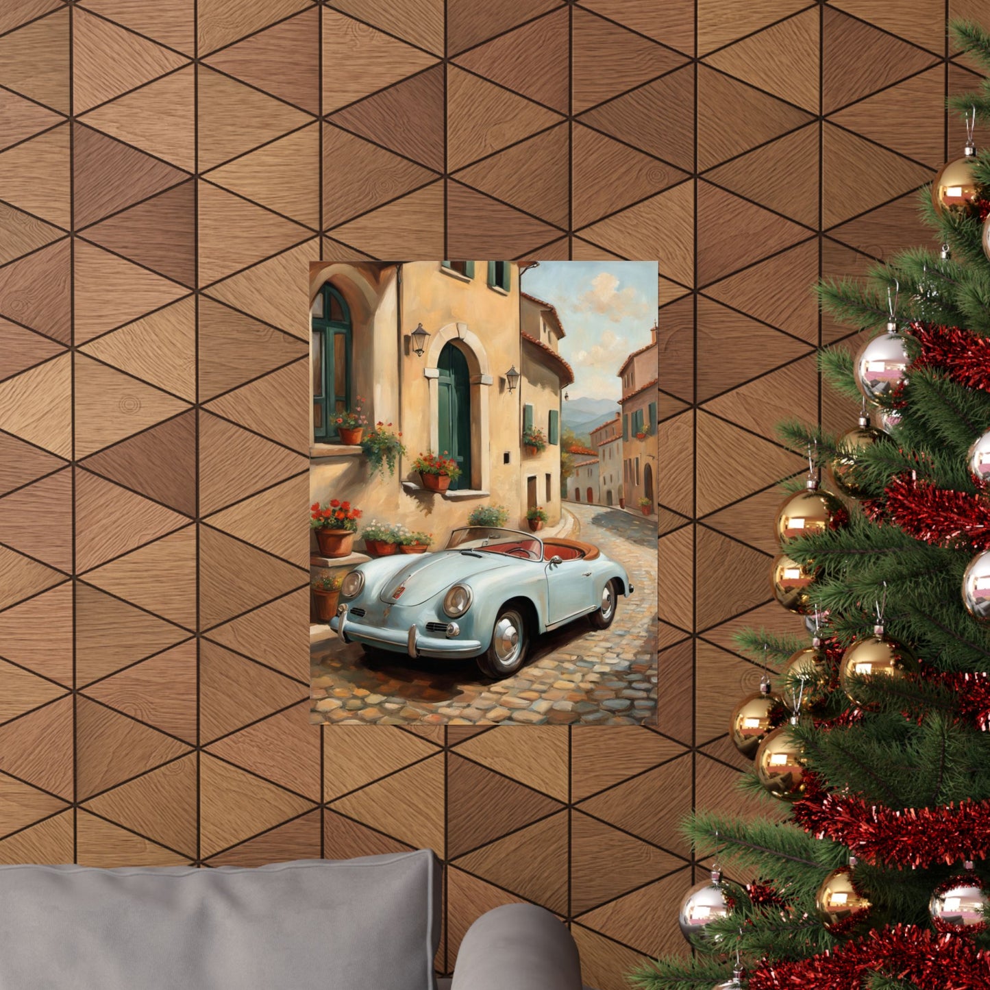 Vintage Car Art Print, Matte Vertical Poster, Wall Decor, Home Decoration, Gift for Car Lovers, Italian Landscape Art