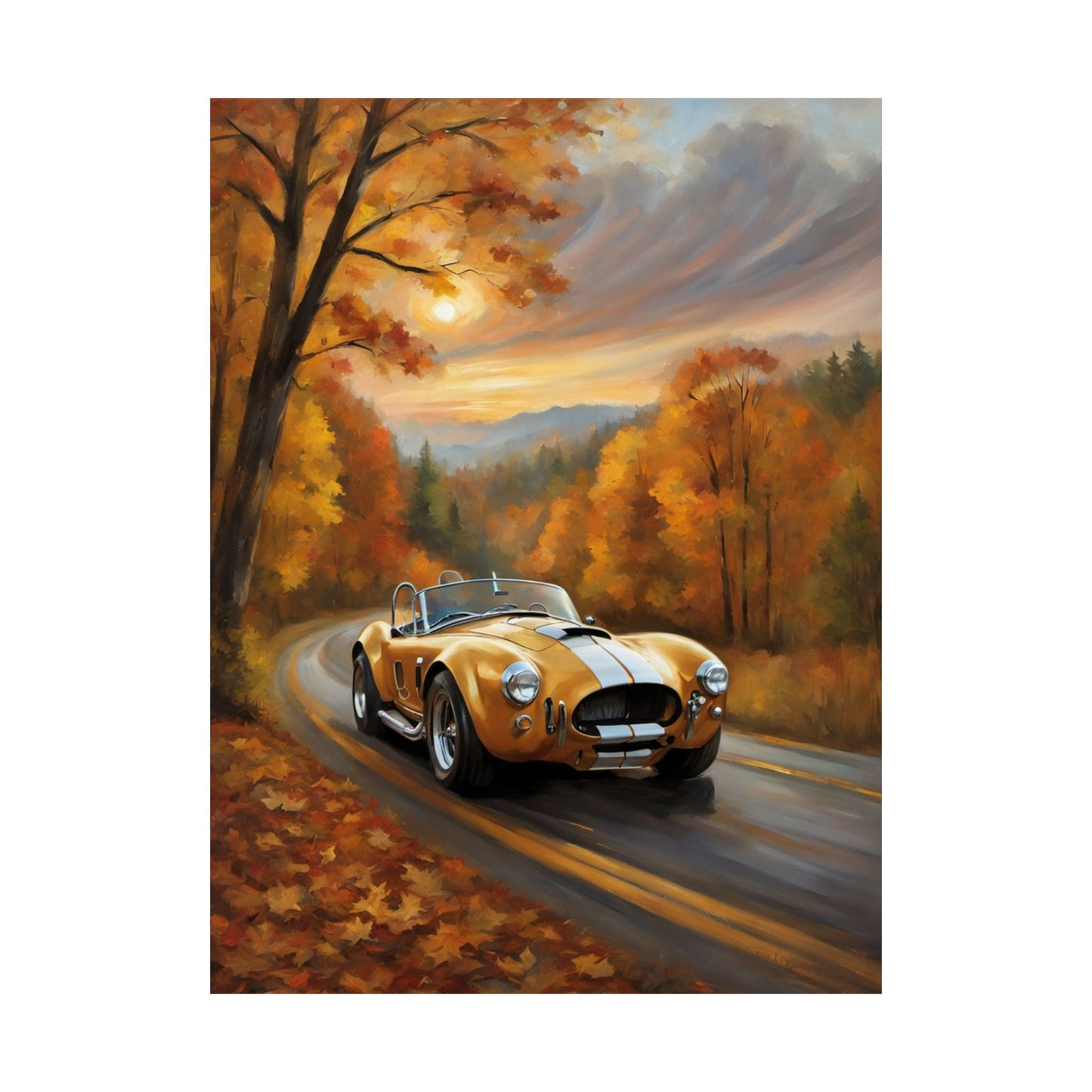 Vintage Car Art Poster, Fall Decor, Retro Wall Art, Gift for Car Lovers, Autumn Home Decor, Classic Vehicle Print Printify