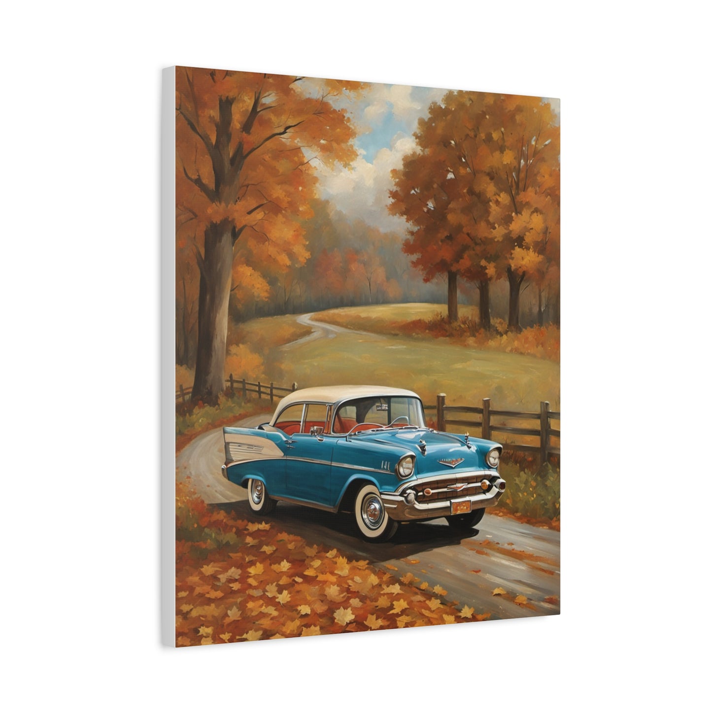 Vintage Autumn Car Wall Art, Rustic Home Decor, Fall Decor, Classic Car Canvas, Autumn Landscape