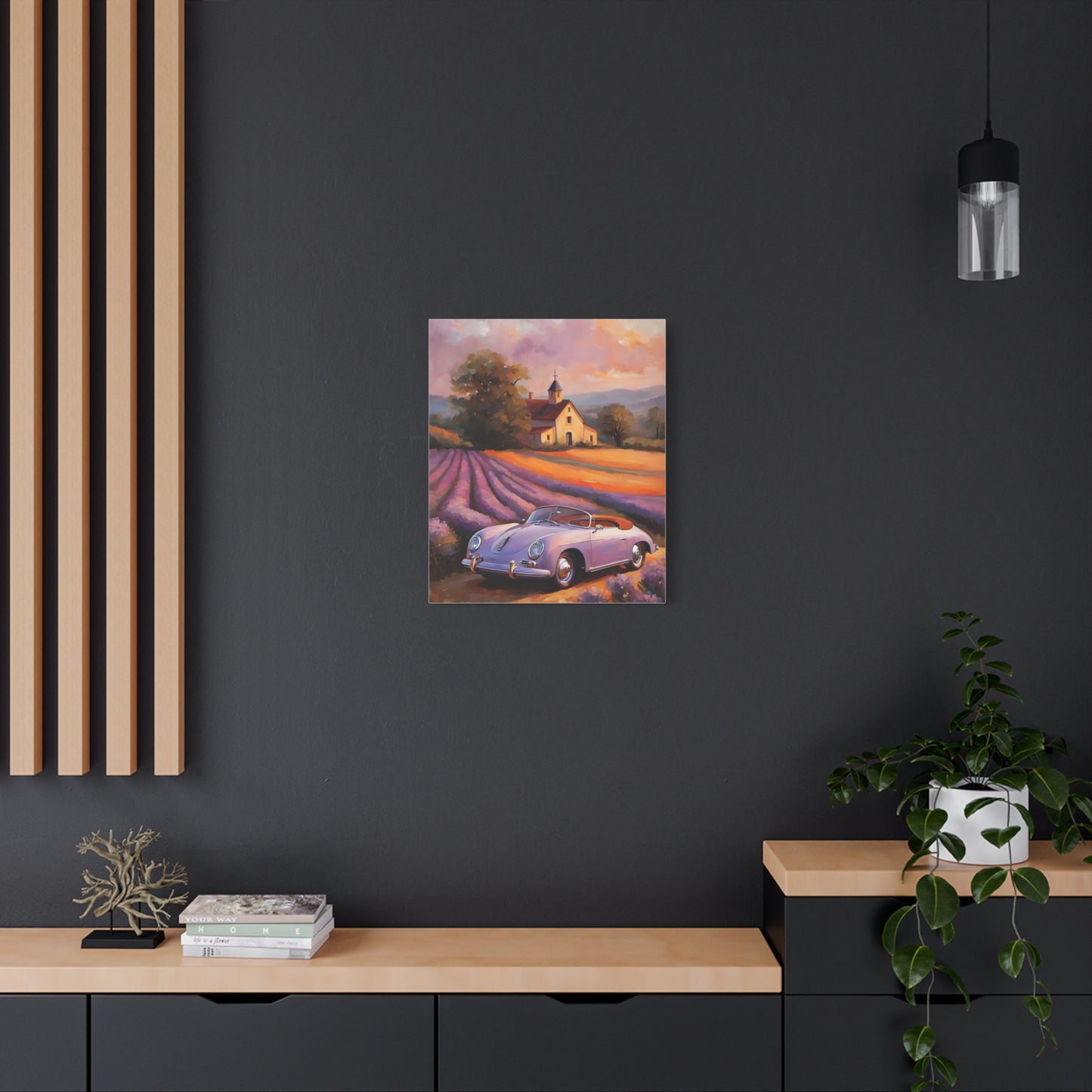 Vintage Car Canvas Wall Art, Rustic Home Decor, Lavender Field Print, Car Lover Gift, Art for Living Room, Classic Car Artwork