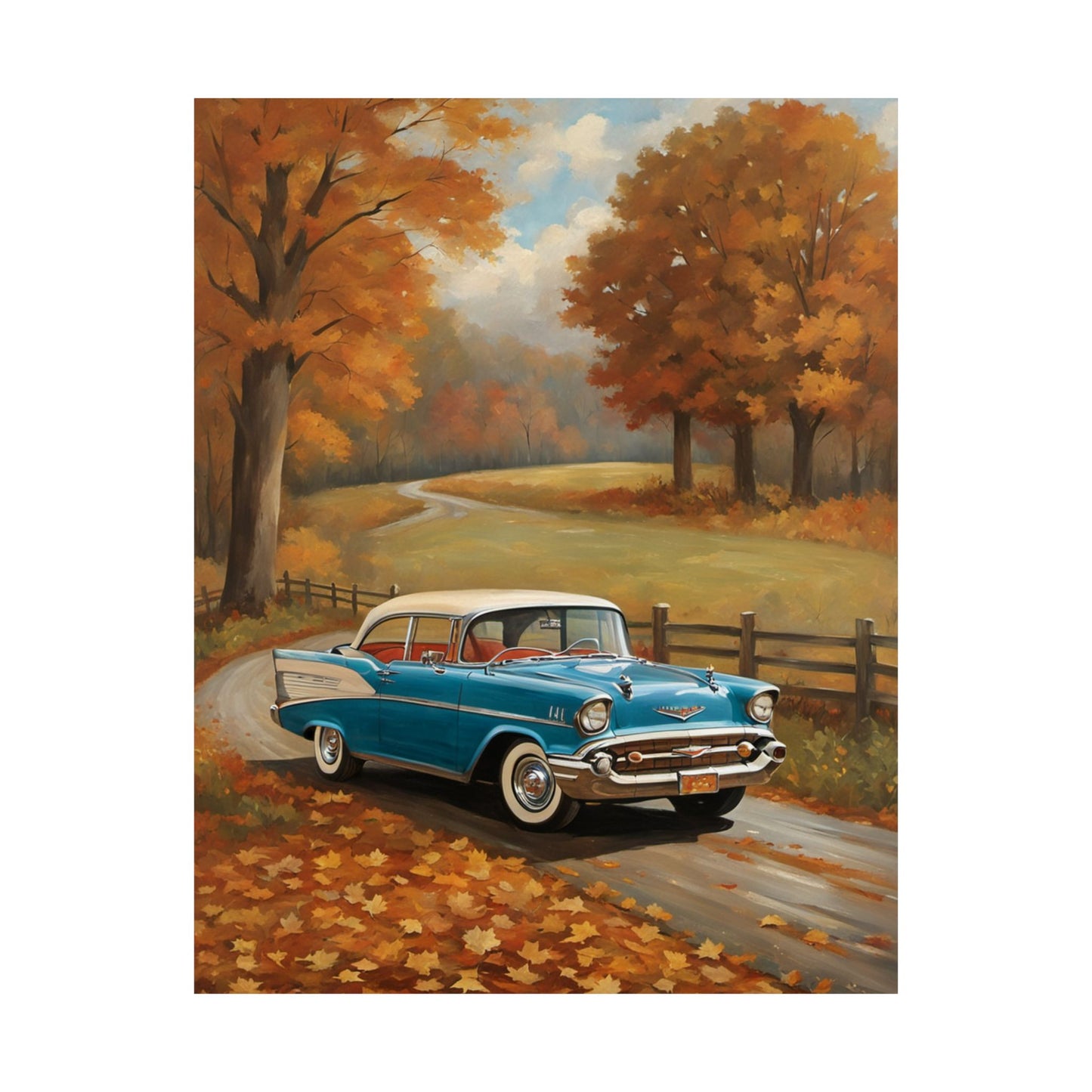 Vintage Car Autumn Poster, Fall Decor, Retro Wall Art, Home Decoration, Gift for Car Enthusiasts, Reminiscent Artwork