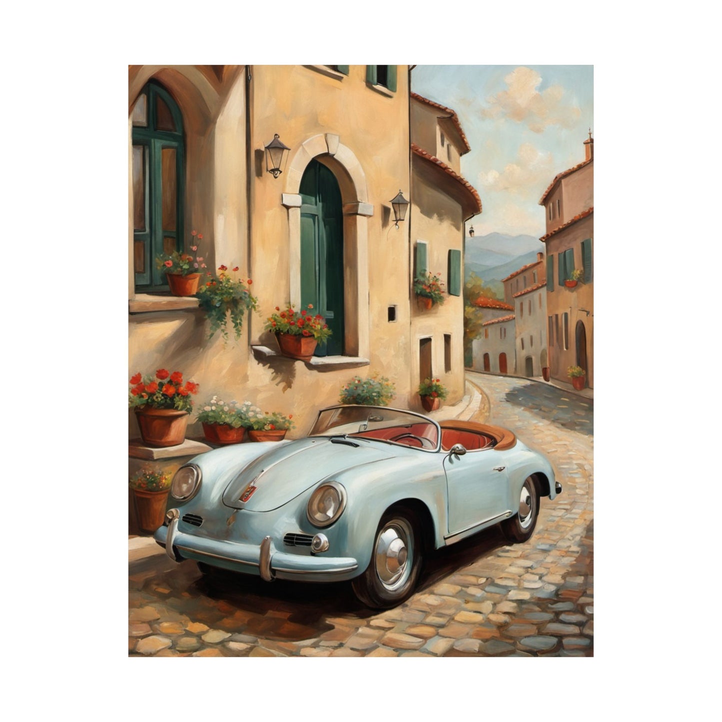 Vintage Car Art Print, Matte Vertical Poster, Wall Decor, Home Decoration, Gift for Car Lovers, Italian Landscape Art