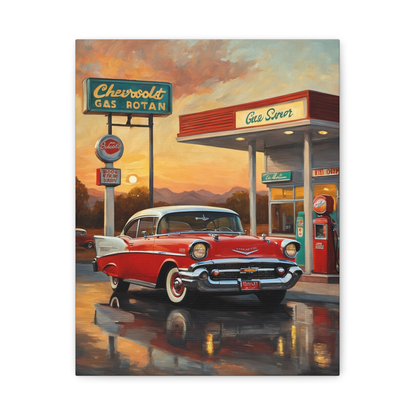 Vintage Car Canvas Wall Art, Retro Automotive Décor, Classic Chevrolet Poster, Gift for Car Lovers, Nostalgic Home Decoration