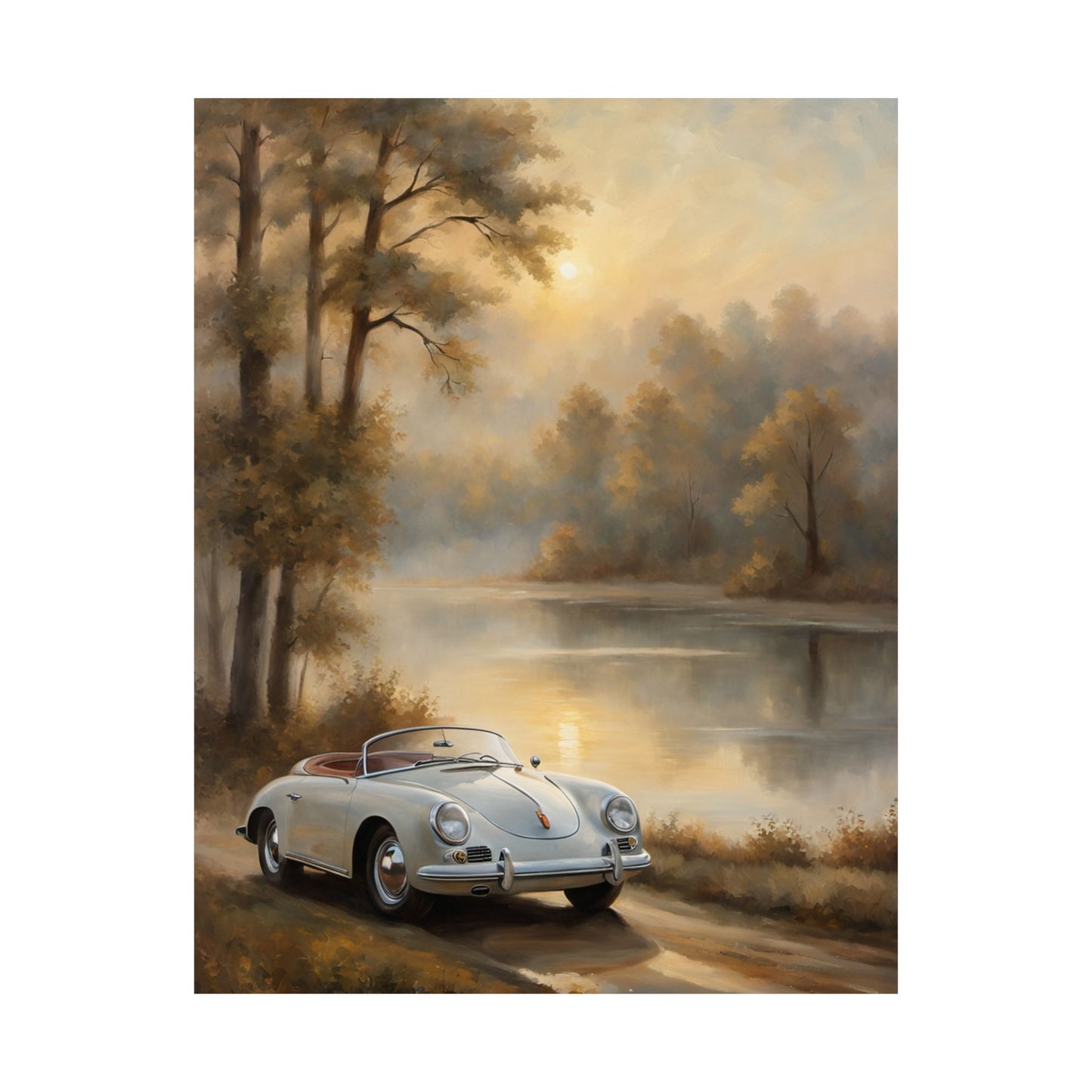Vintage Car Landscape Poster | Matte Wall Art | Home Decor | Gift for Car Lovers, Automotive Art, Retro Wall Decor, Nature Inspired