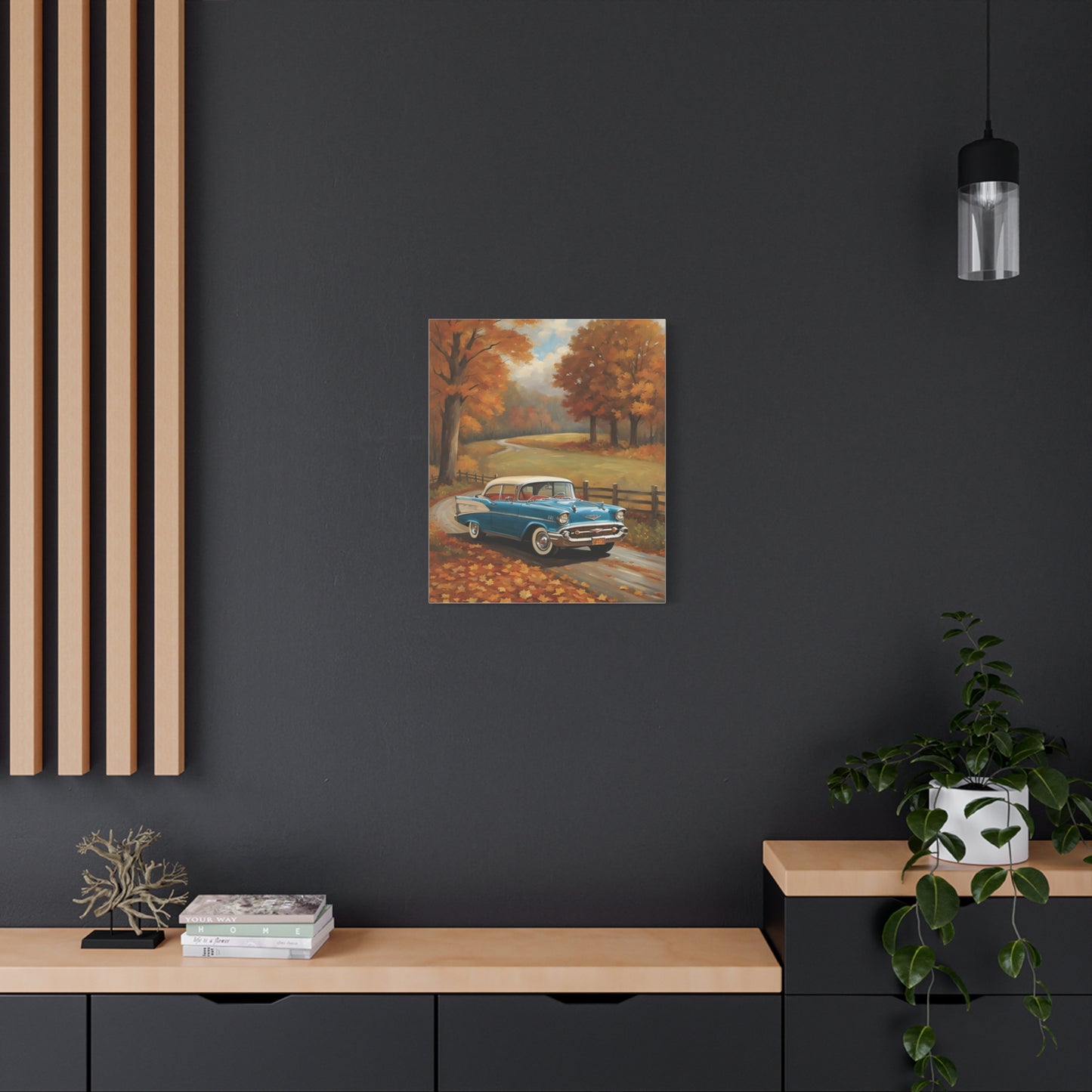 Vintage Autumn Car Wall Art, Rustic Home Decor, Fall Decor, Classic Car Canvas, Autumn Landscape