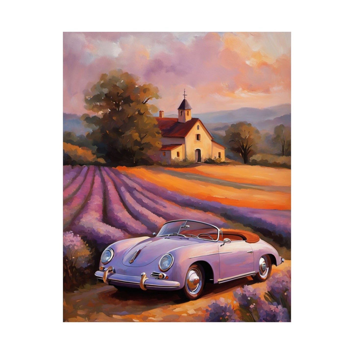 Lavender Field Car Poster, Vintage Car Art Print, Wall Decor for Car Lovers, Home Art, Gift for Him