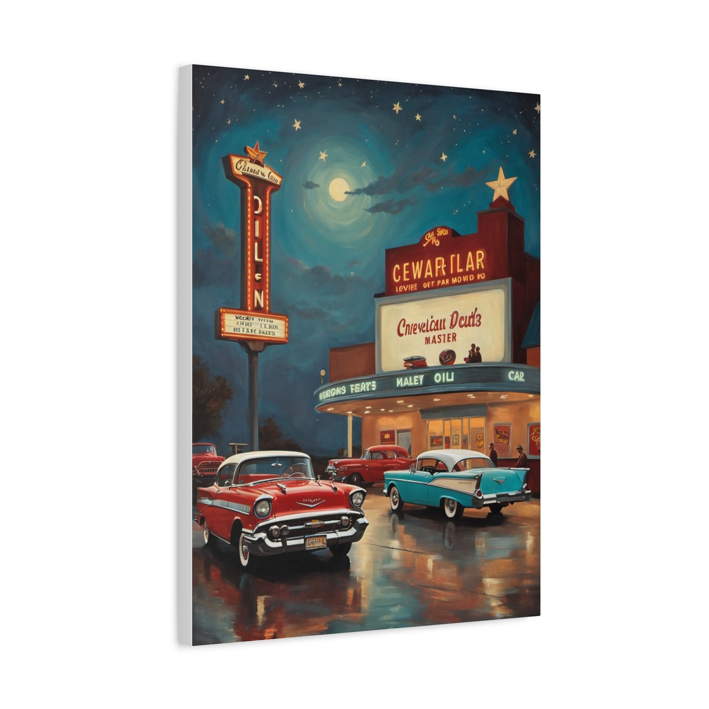 Retro Movie Theater Canvas Print, Vintage Art, Home Decor, Wall Art, Nostalgic Gift, Cinema Decor, Gift for Car Lovers