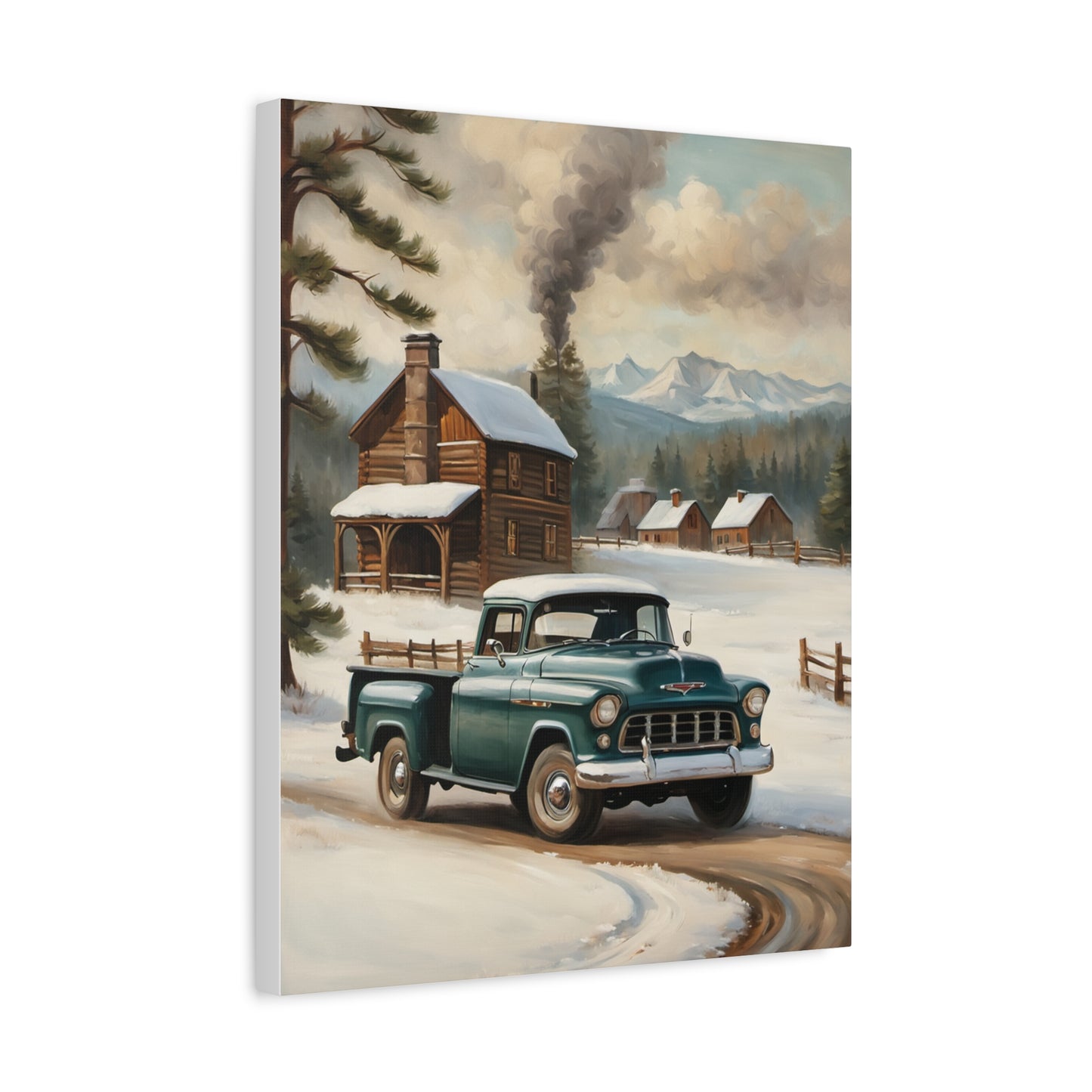 Vintage Truck Canvas Wall Art, Farmhouse Decor, Winter Scene, Rustic Home Decoration, Gift for Car Lovers or Country Home