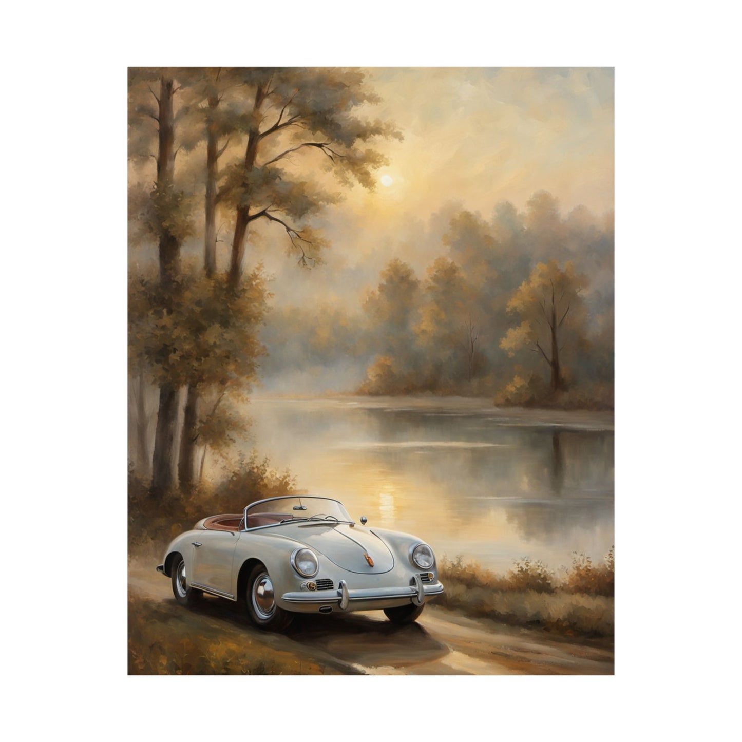 Vintage Car Landscape Poster | Matte Wall Art | Home Decor | Gift for Car Lovers, Automotive Art, Retro Wall Decor, Nature Inspired