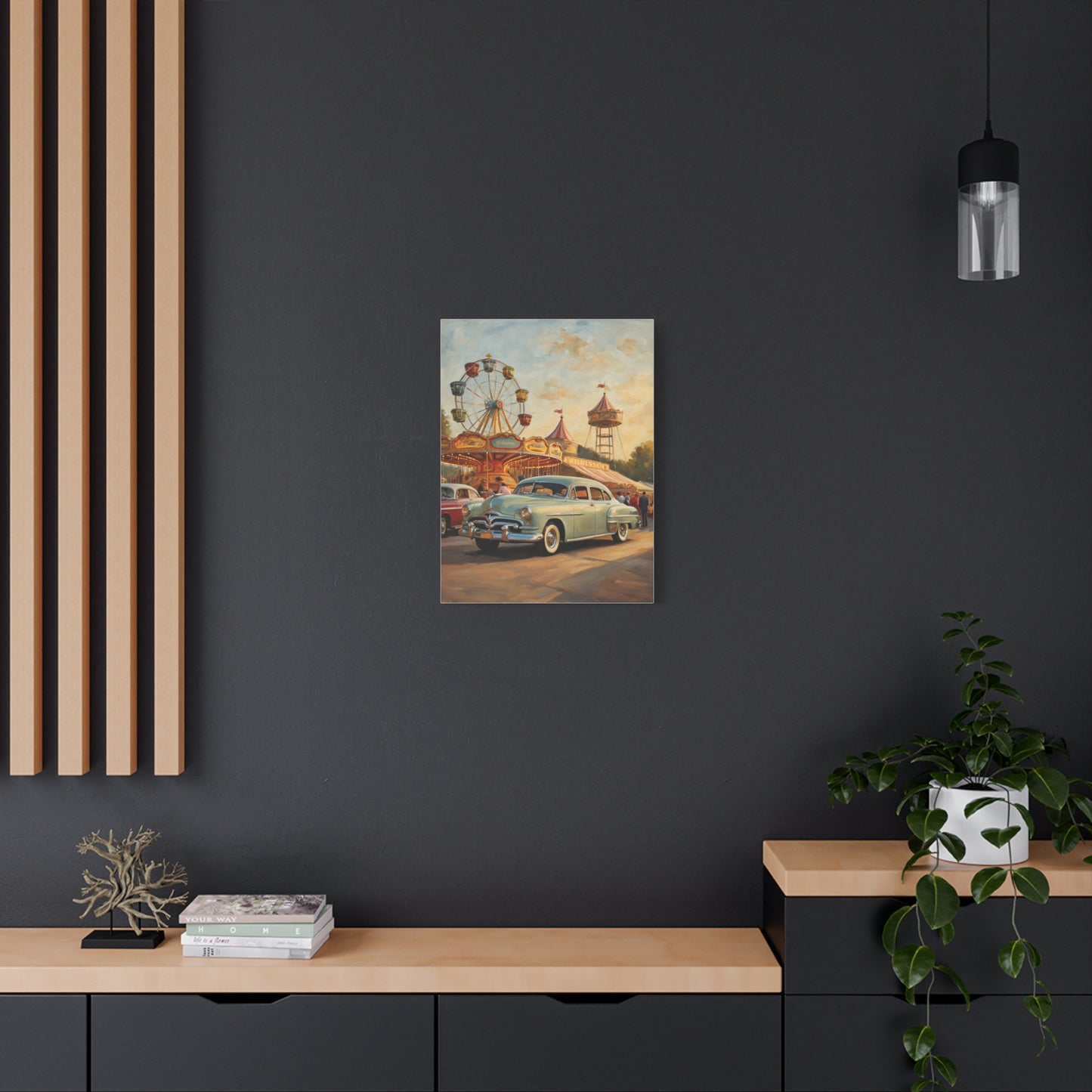 Vintage Carnival Art Canvas Print | Nostalgic Car Decor, 1950s Wall Art, Retro Home Decor, Fairground Artwork, Gift for Car Lovers