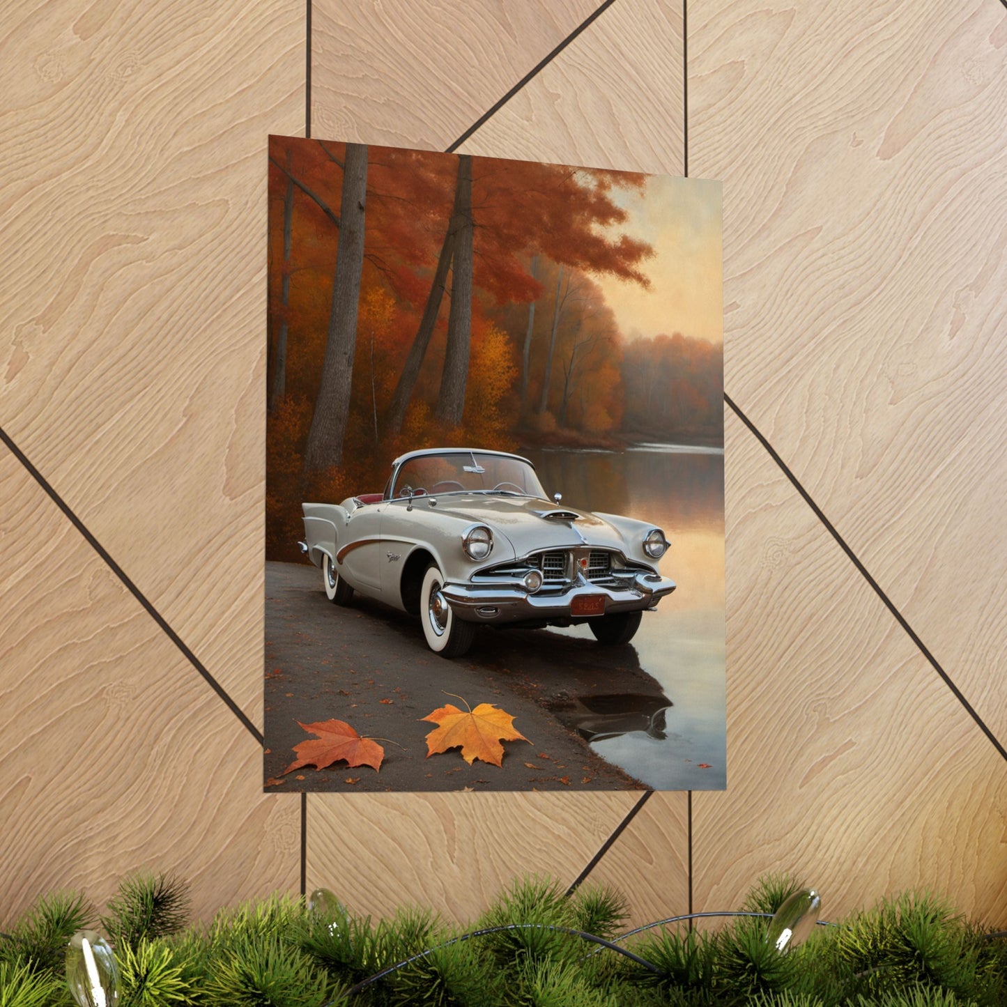 Vintage Car Autumn Matte Poster, Classic Car Art Print, Fall Decor, Retro Home Wall Art, Gift for Him, Car Lover Wall Decor