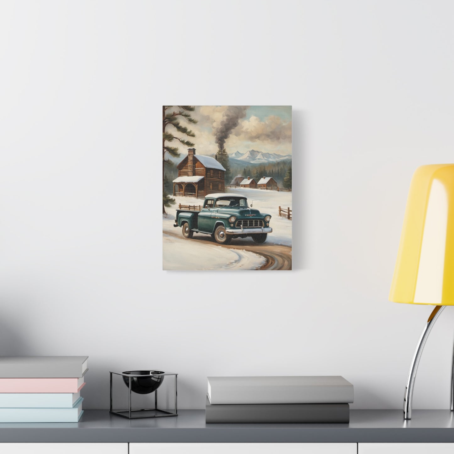 Vintage Truck Canvas Wall Art, Farmhouse Decor, Winter Scene, Rustic Home Decoration, Gift for Car Lovers or Country Home