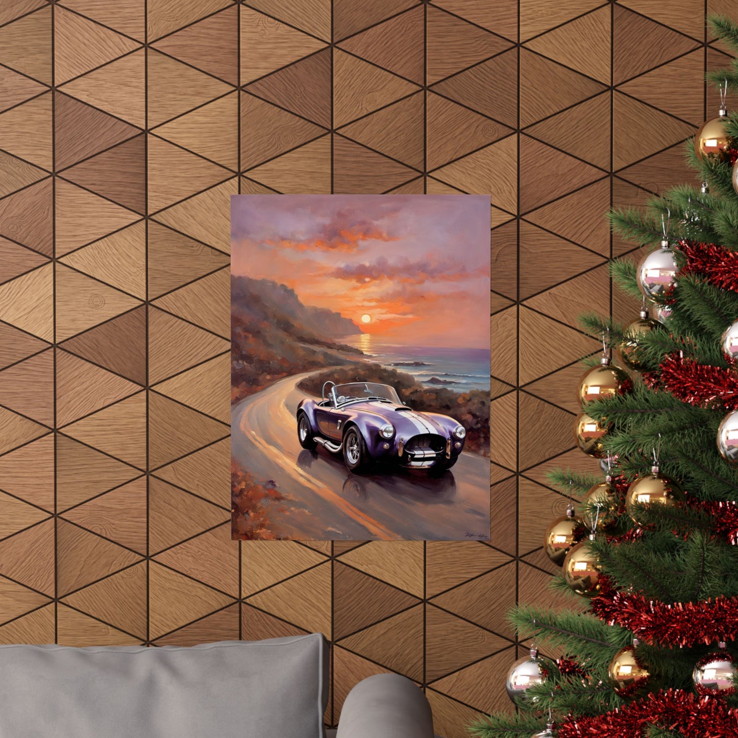 Purple Sunset Vintage Car Poster - Retro Wall Art for Car Lovers, Home Decor, Gift for Him, Car Enthusiast, Man Cave Decor Printify