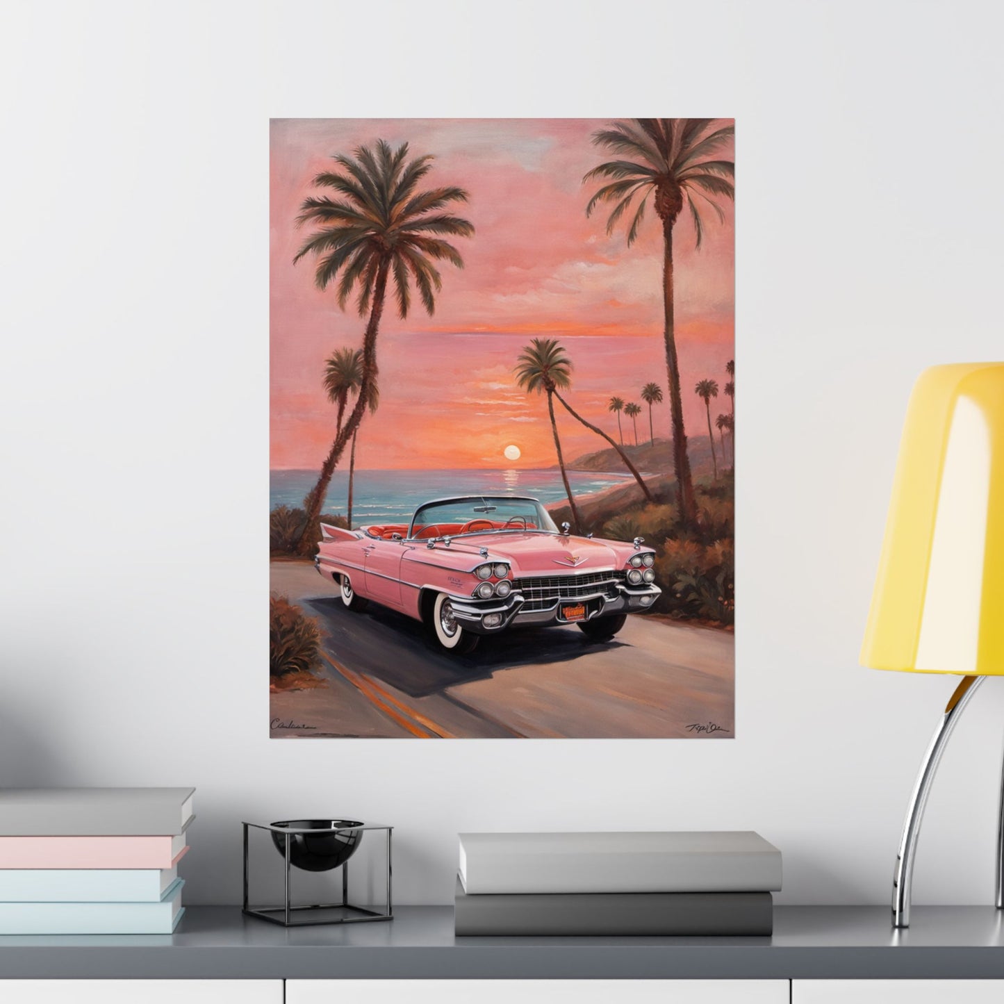 Retro Sunset Poster, Vintage Car Wall Art, 50s Decor, Tropical Vibes Home Decor, Gift for Car Lovers, Beach House Art - AquilVision