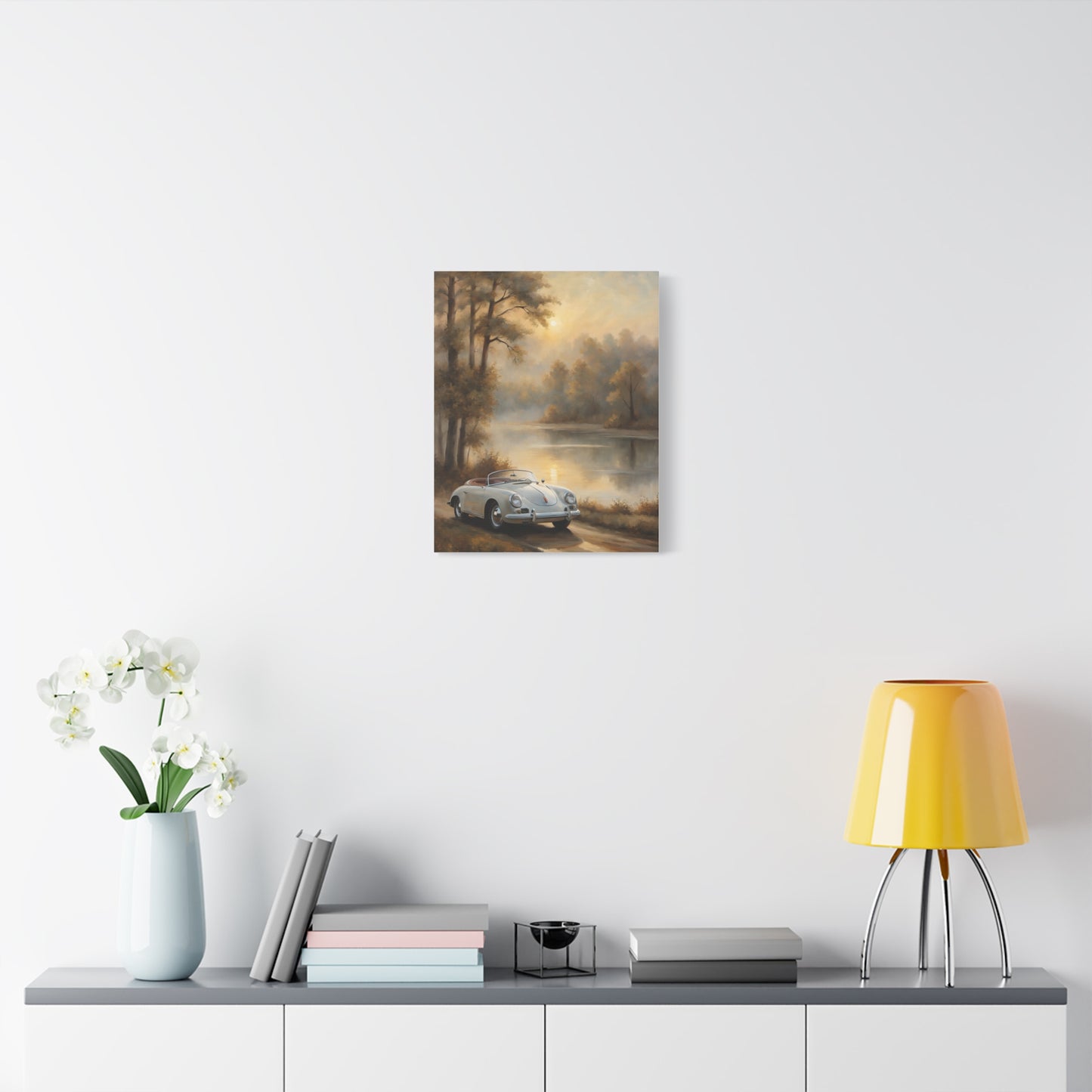 Vintage Car Landscape Art Print, Wall Decor, Home Aesthetic, Nature Artwork, Gift for Car Lovers, Vintage Automotive Decor