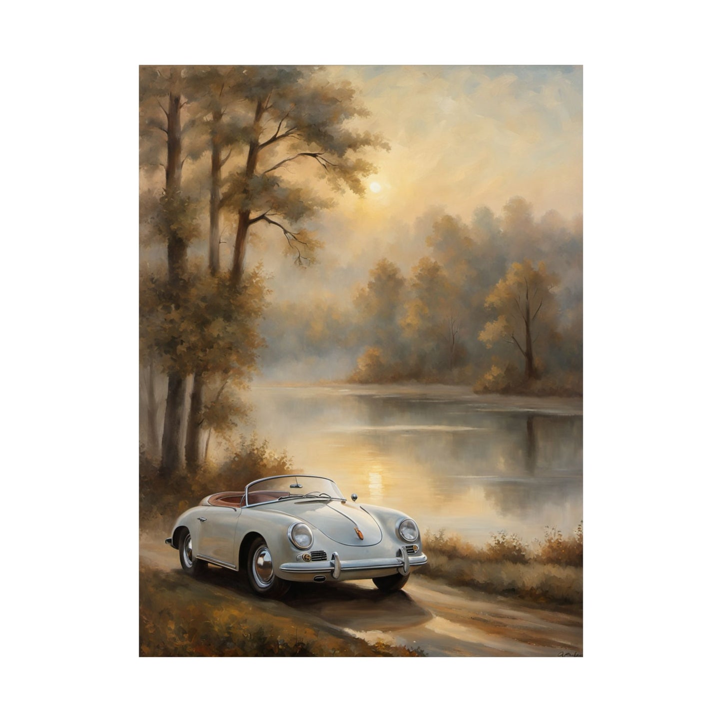 Vintage Car Landscape Poster | Matte Wall Art | Home Decor | Gift for Car Lovers, Automotive Art, Retro Wall Decor, Nature Inspired