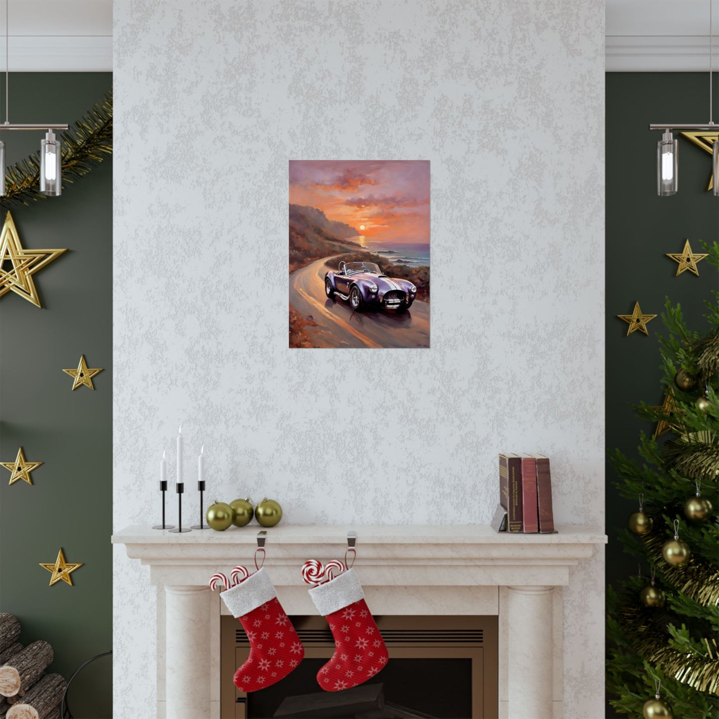 Purple Sunset Vintage Car Poster - Retro Wall Art for Car Lovers, Home Decor, Gift for Him, Car Enthusiast, Man Cave Decor Printify