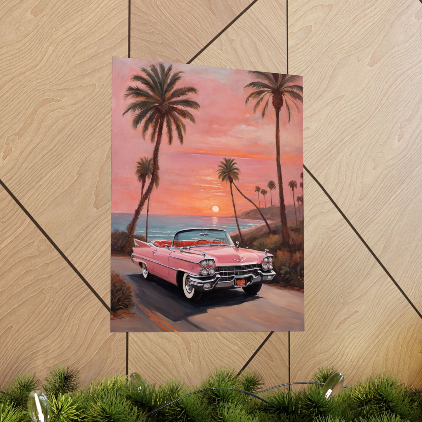 Retro Sunset Poster, Vintage Car Wall Art, 50s Decor, Tropical Vibes Home Decor, Gift for Car Lovers, Beach House Art - AquilVision