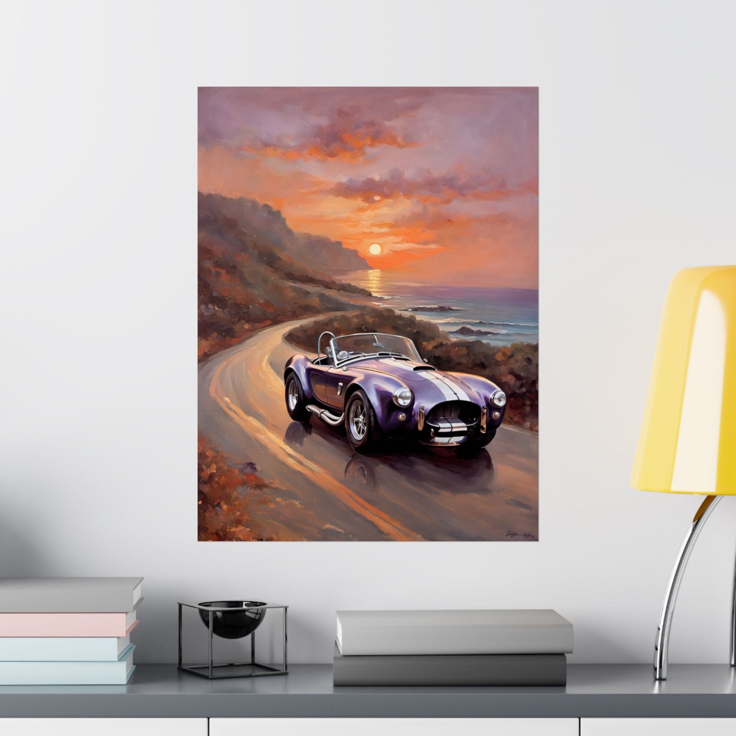 Purple Sunset Vintage Car Poster - Retro Wall Art for Car Lovers, Home Decor, Gift for Him, Car Enthusiast, Man Cave Decor Printify