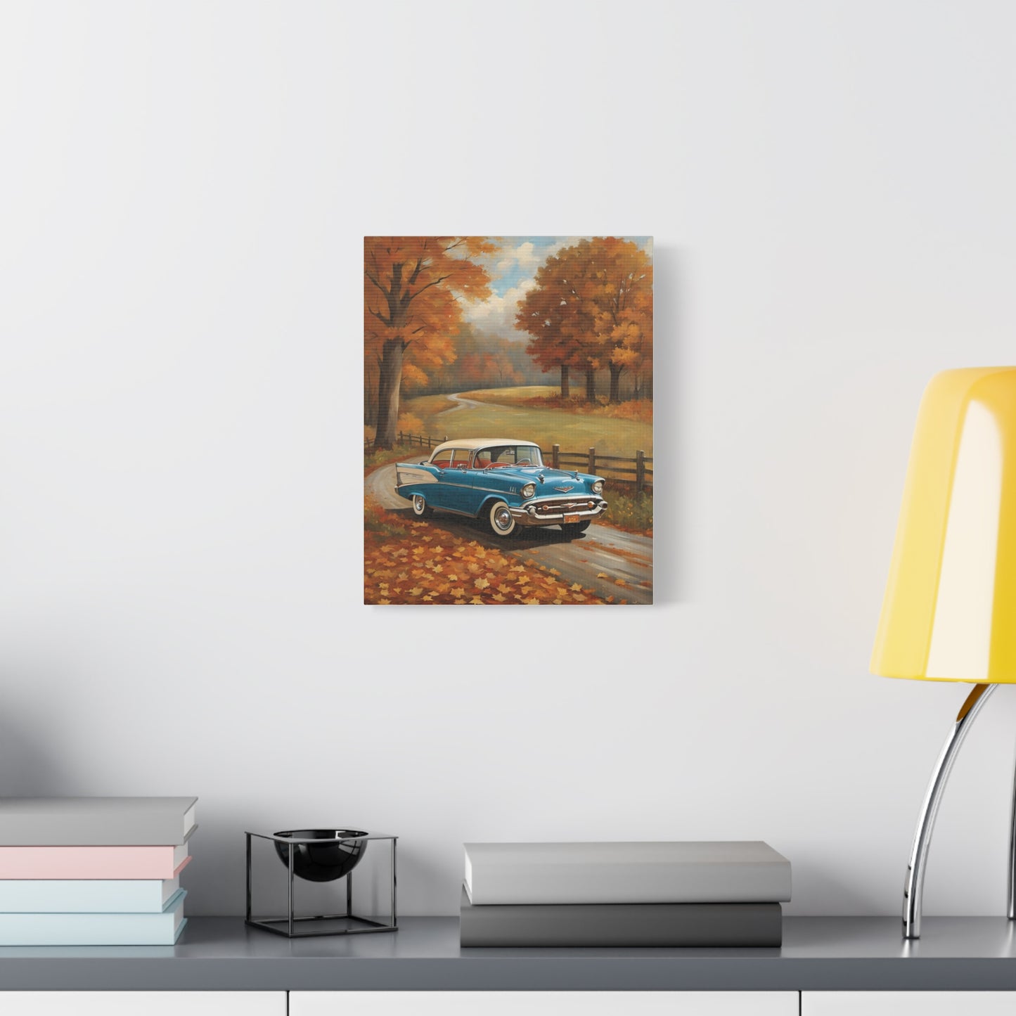 Vintage Autumn Car Wall Art, Rustic Home Decor, Fall Decor, Classic Car Canvas, Autumn Landscape
