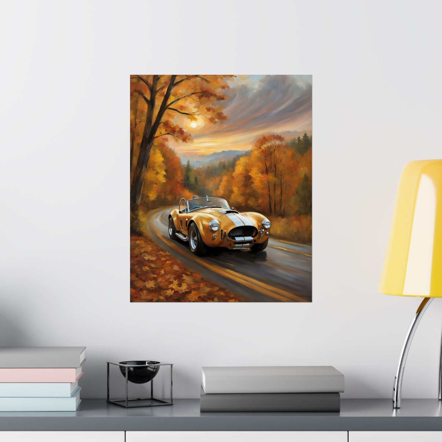 Vintage Car Art Poster, Fall Decor, Retro Wall Art, Gift for Car Lovers, Autumn Home Decor, Classic Vehicle Print Printify