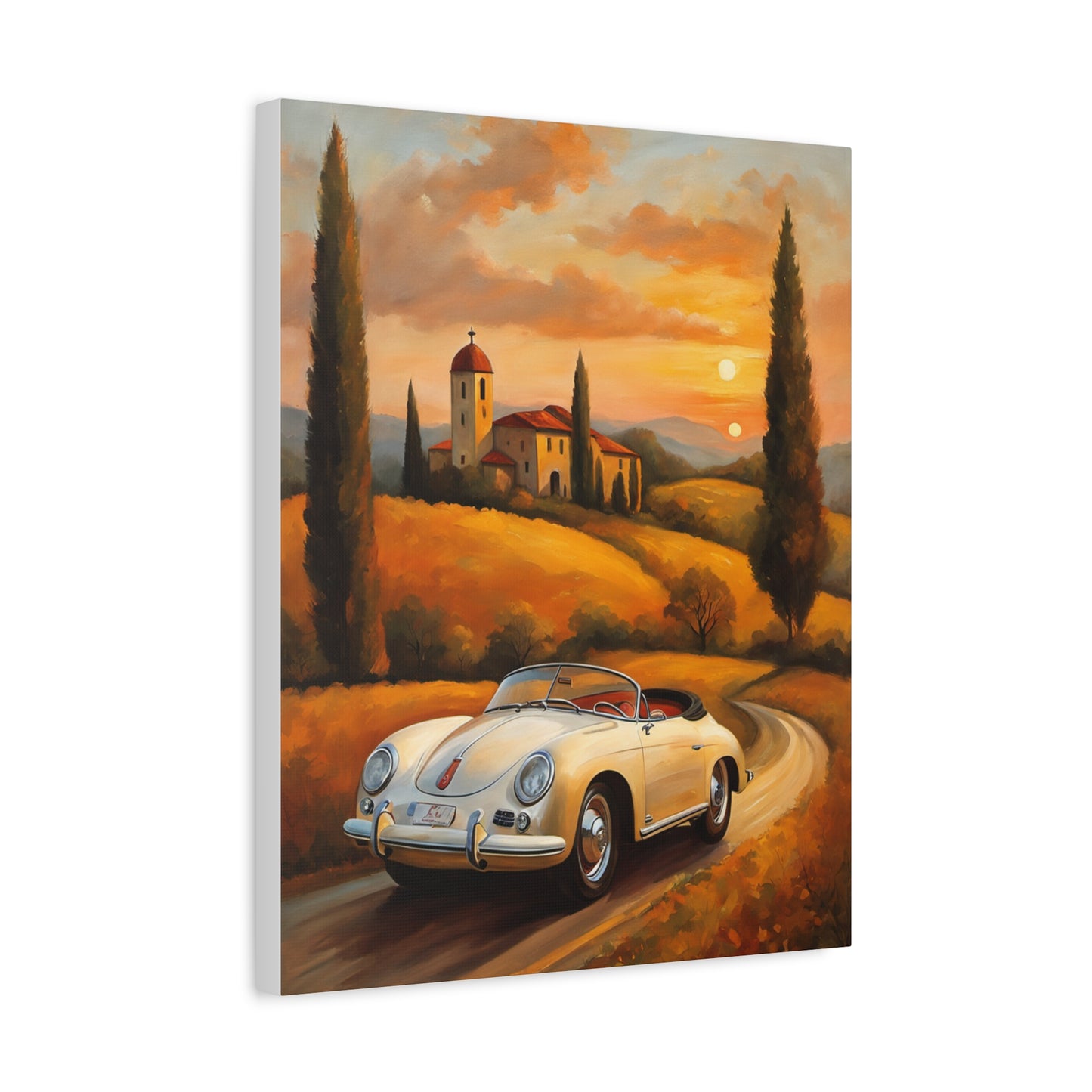Stretched Canvas Print, Vintage Car Art, Home Decor, Wall Decor, Gift for Car Lovers, Sunset Scene, Art for Living Room