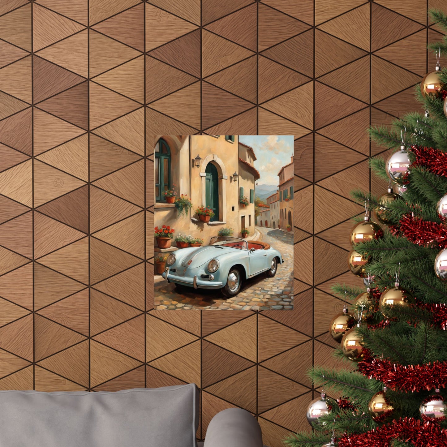 Vintage Car Art Print, Matte Vertical Poster, Wall Decor, Home Decoration, Gift for Car Lovers, Italian Landscape Art