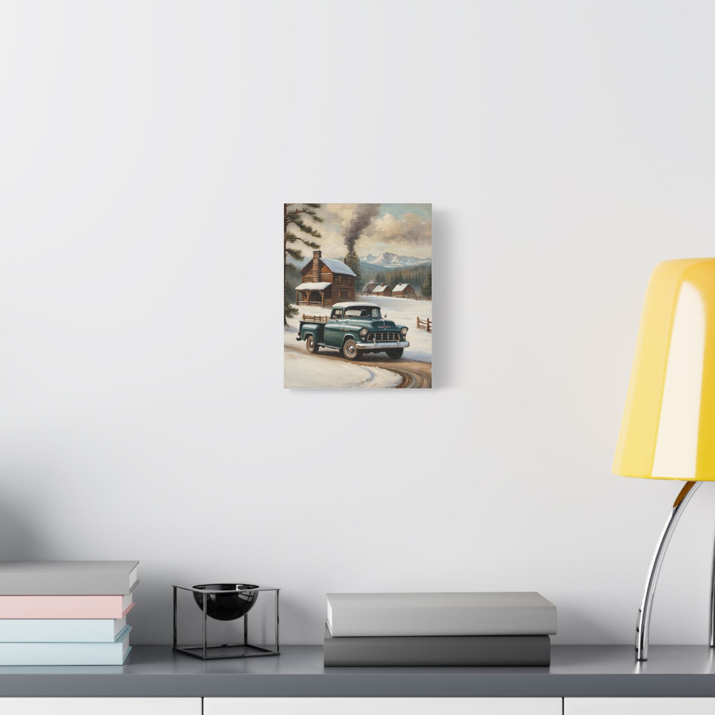 Vintage Truck Canvas Wall Art, Farmhouse Decor, Winter Scene, Rustic Home Decoration, Gift for Car Lovers or Country Home