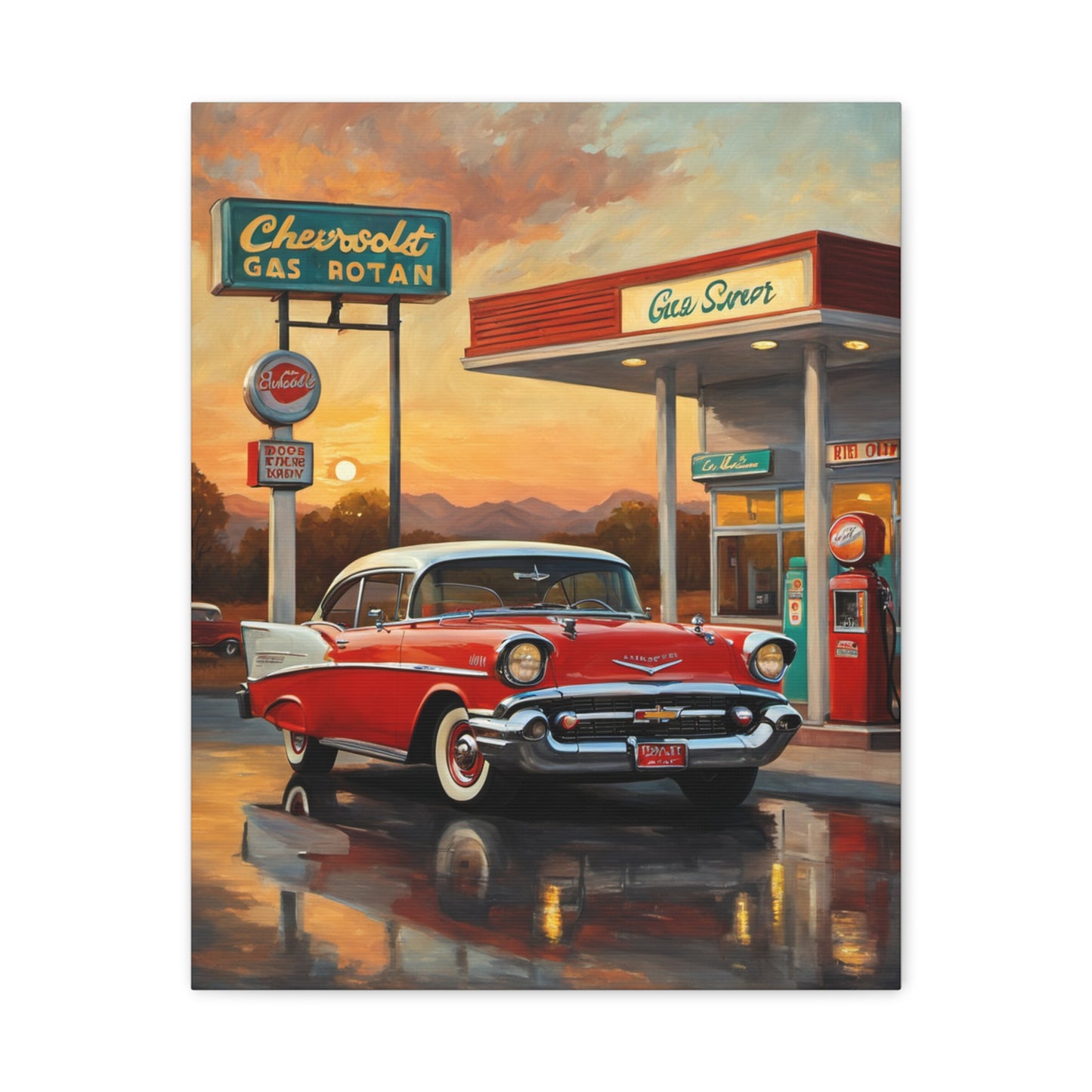 Vintage Car Canvas Wall Art, Retro Automotive Décor, Classic Chevrolet Poster, Gift for Car Lovers, Nostalgic Home Decoration