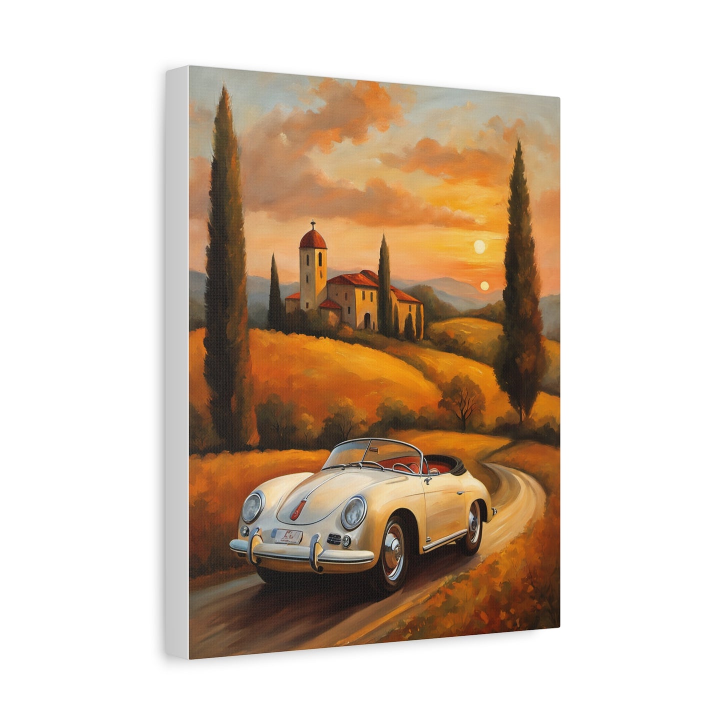 Stretched Canvas Print, Vintage Car Art, Home Decor, Wall Decor, Gift for Car Lovers, Sunset Scene, Art for Living Room