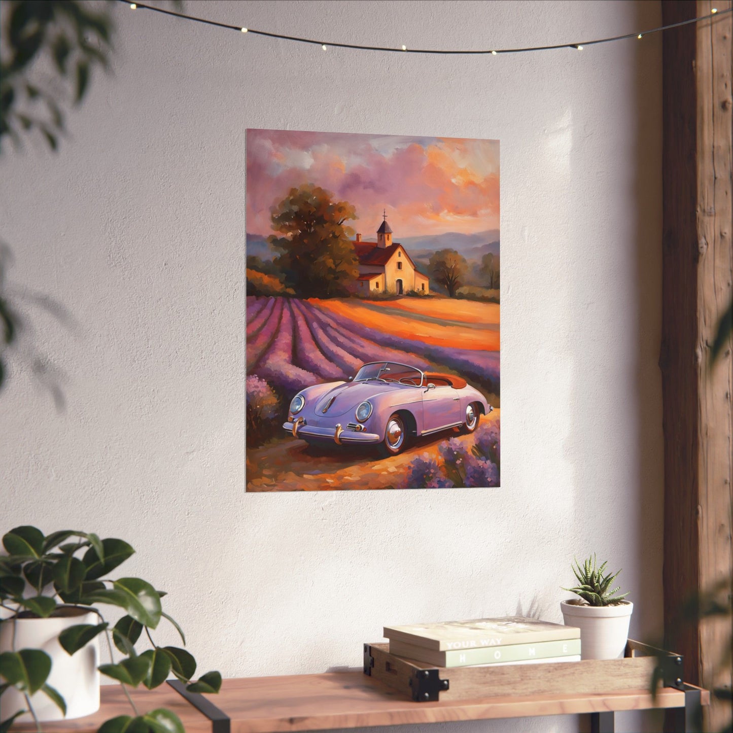 Lavender Field Car Poster, Vintage Car Art Print, Wall Decor for Car Lovers, Home Art, Gift for Him