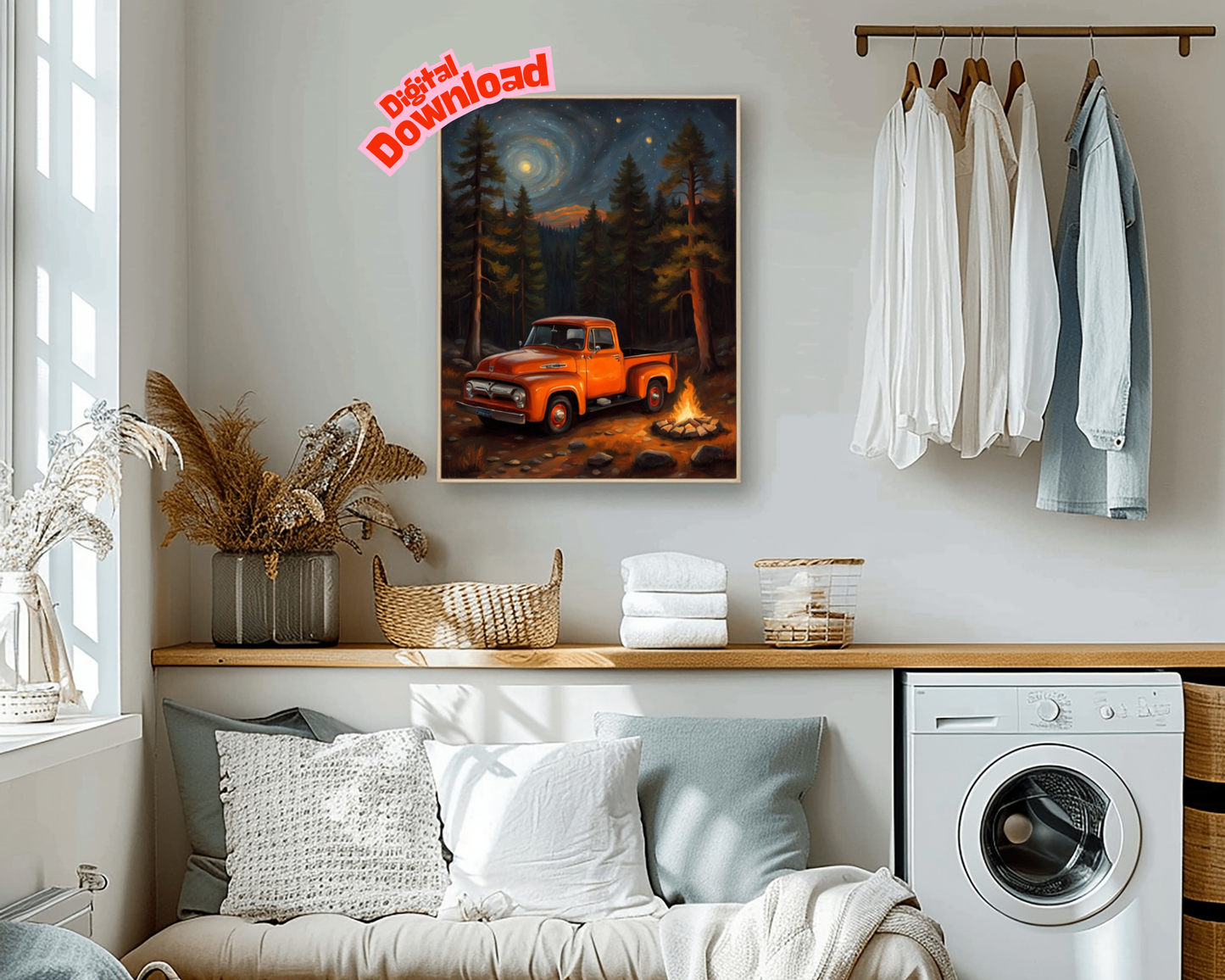 AquilVision Glowing Campfire Forest Artwork Digital Print
