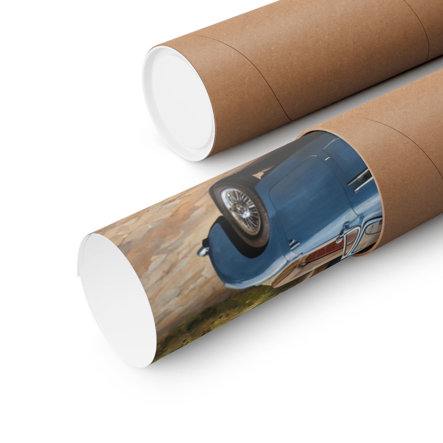 Charming Vintage Car Art Poster rolled up in a protective tube ready for shipping