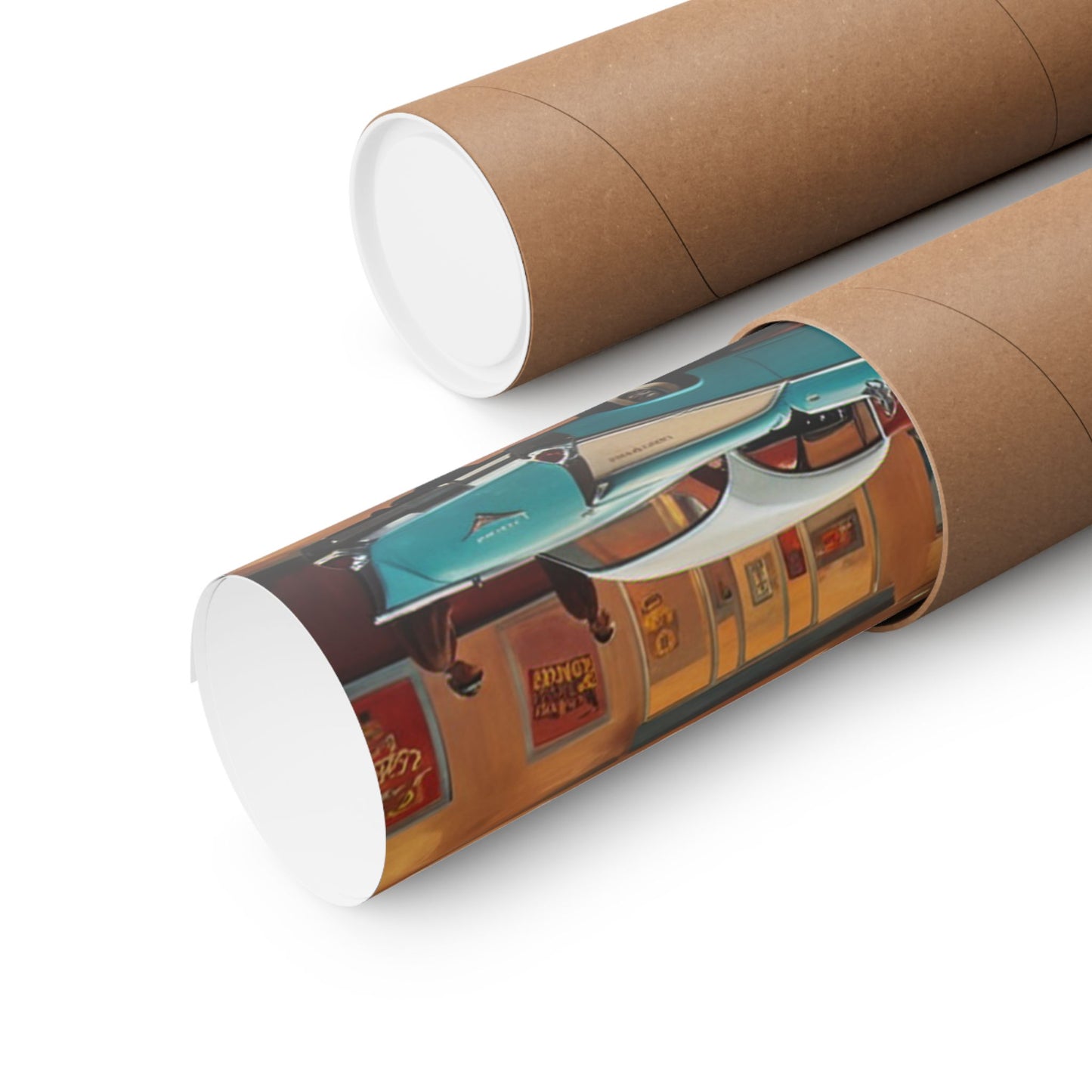 Classic automobile wall art print rolled in a protective tube for easy storage and display