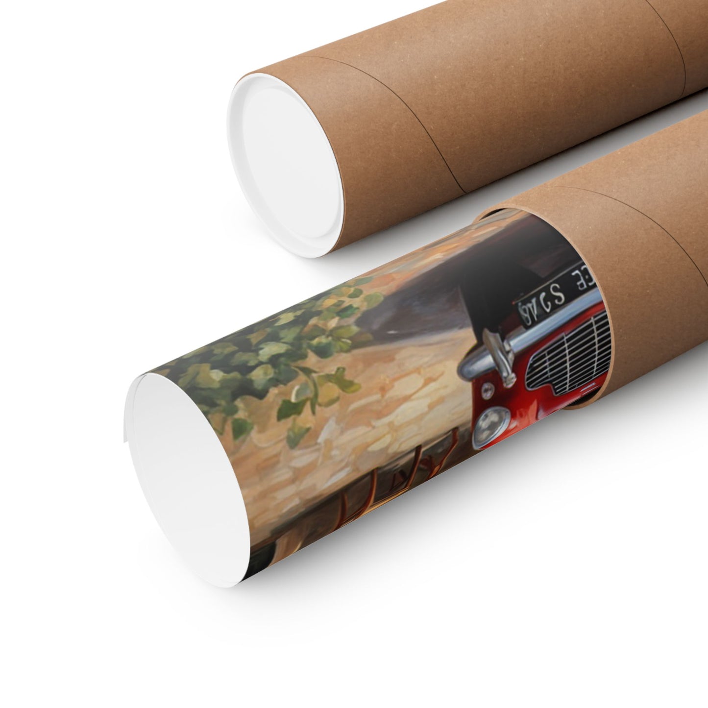 Classic Car Matte Vertical Poster rolled and ready for display with vibrant colors and a stylish design