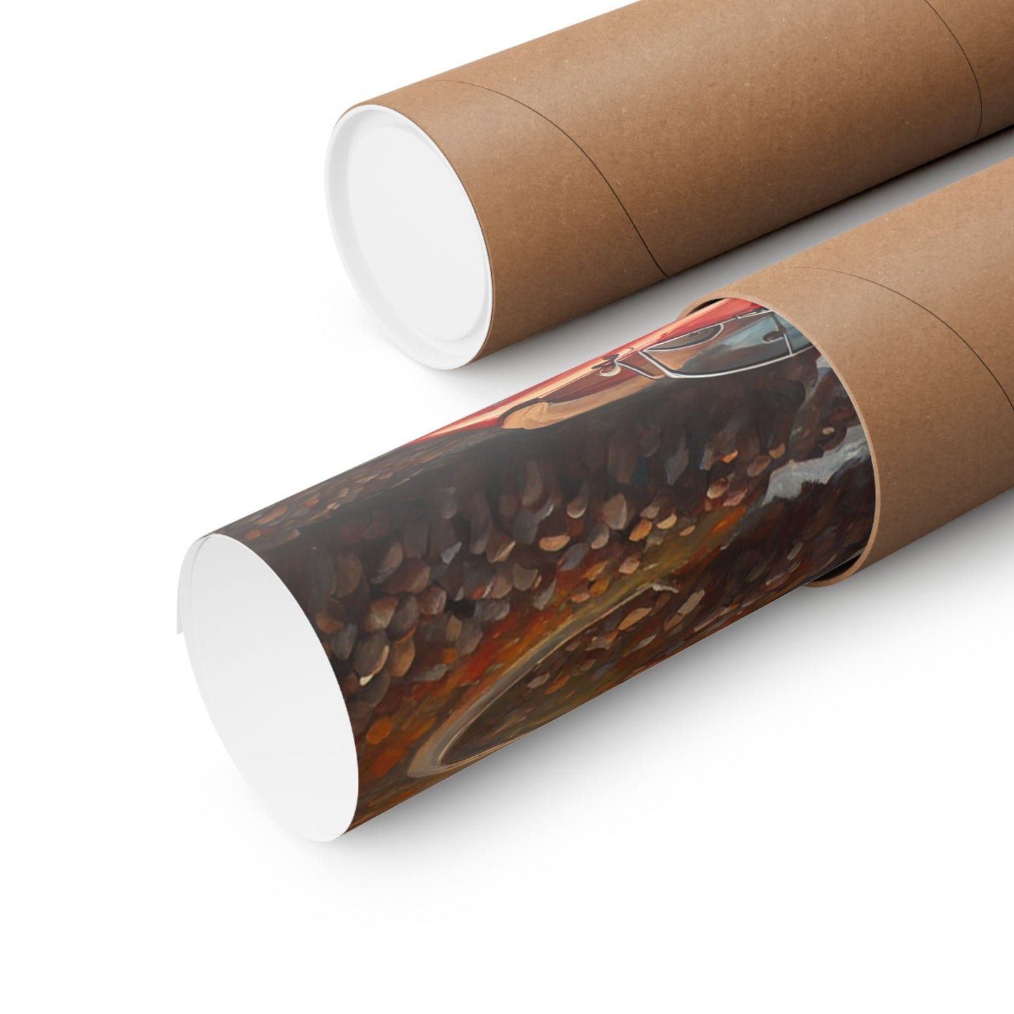 Coastal wall art for car lovers featuring vibrant colors and artistic details in a tube packaging