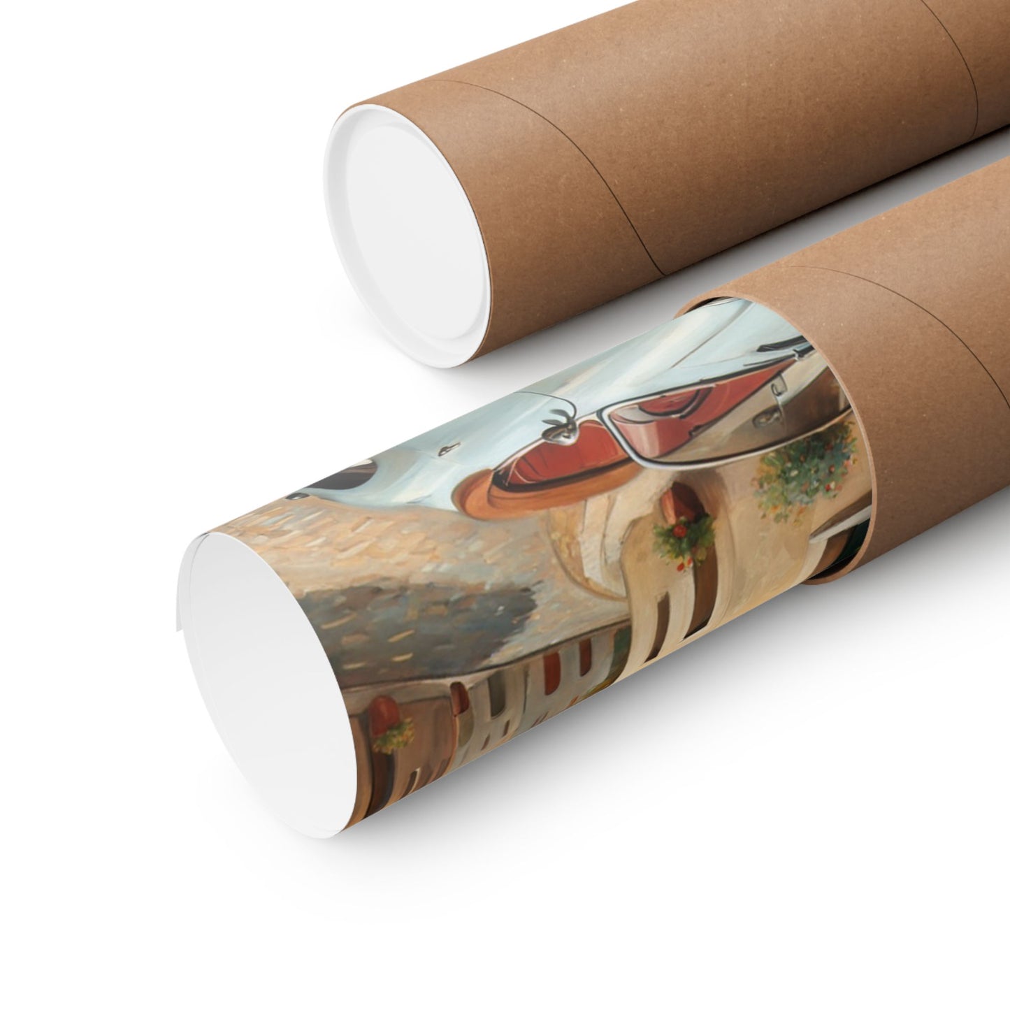 Italian landscape car poster rolled in a protective tube ready for display or gifting