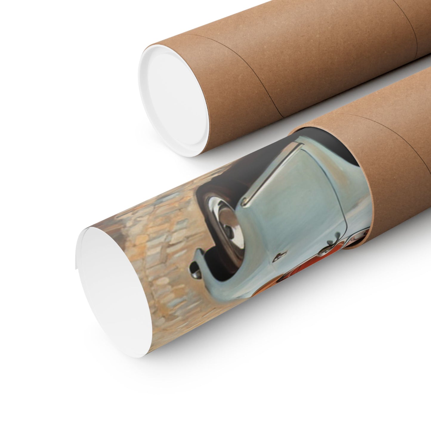 Italian landscape car poster rolled up in a protective cardboard tube from Printify